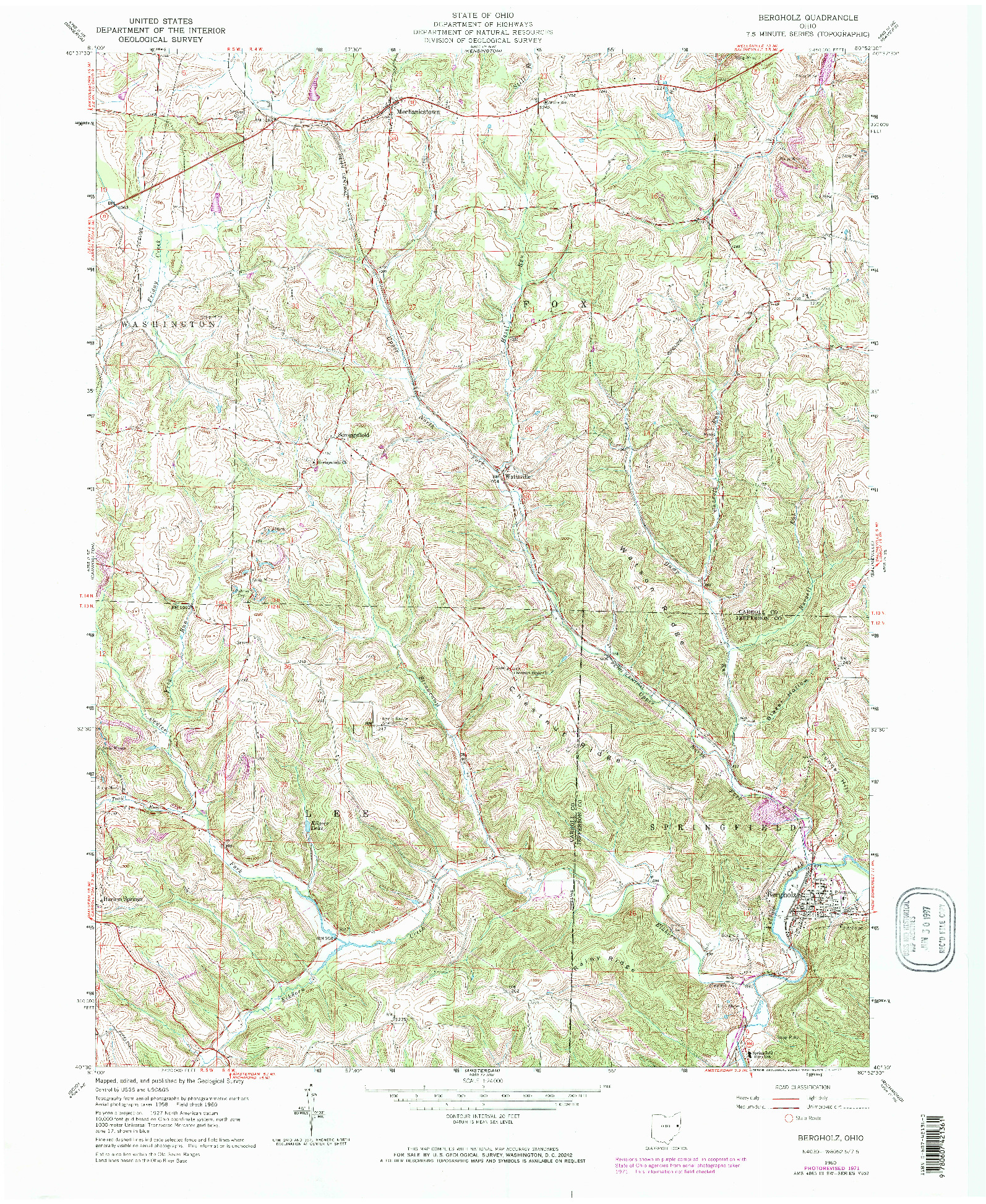 USGS 1:24000-SCALE QUADRANGLE FOR BERGHOLZ, OH 1960