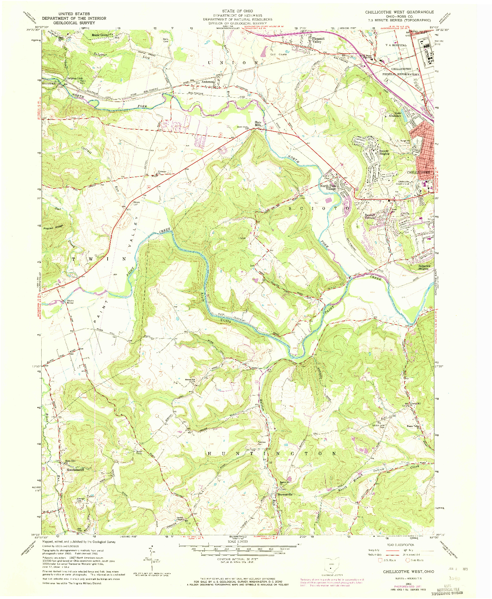 USGS 1:24000-SCALE QUADRANGLE FOR CHILLICOTHE WEST, OH 1961