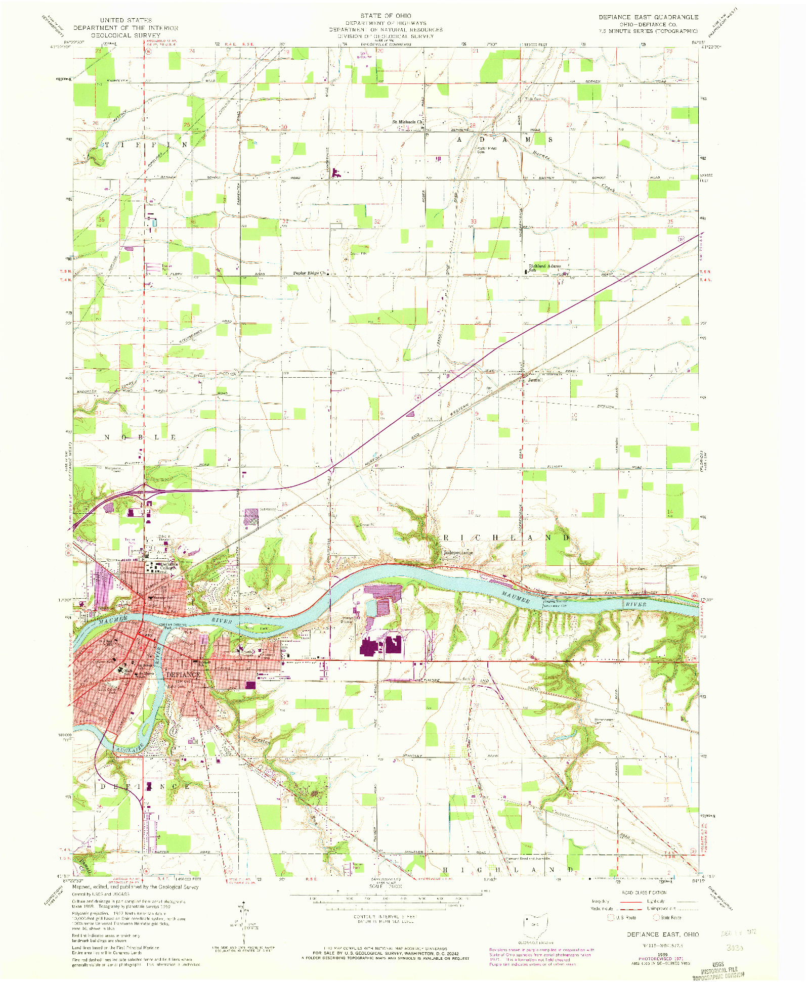 USGS 1:24000-SCALE QUADRANGLE FOR DEFIANCE EAST, OH 1959