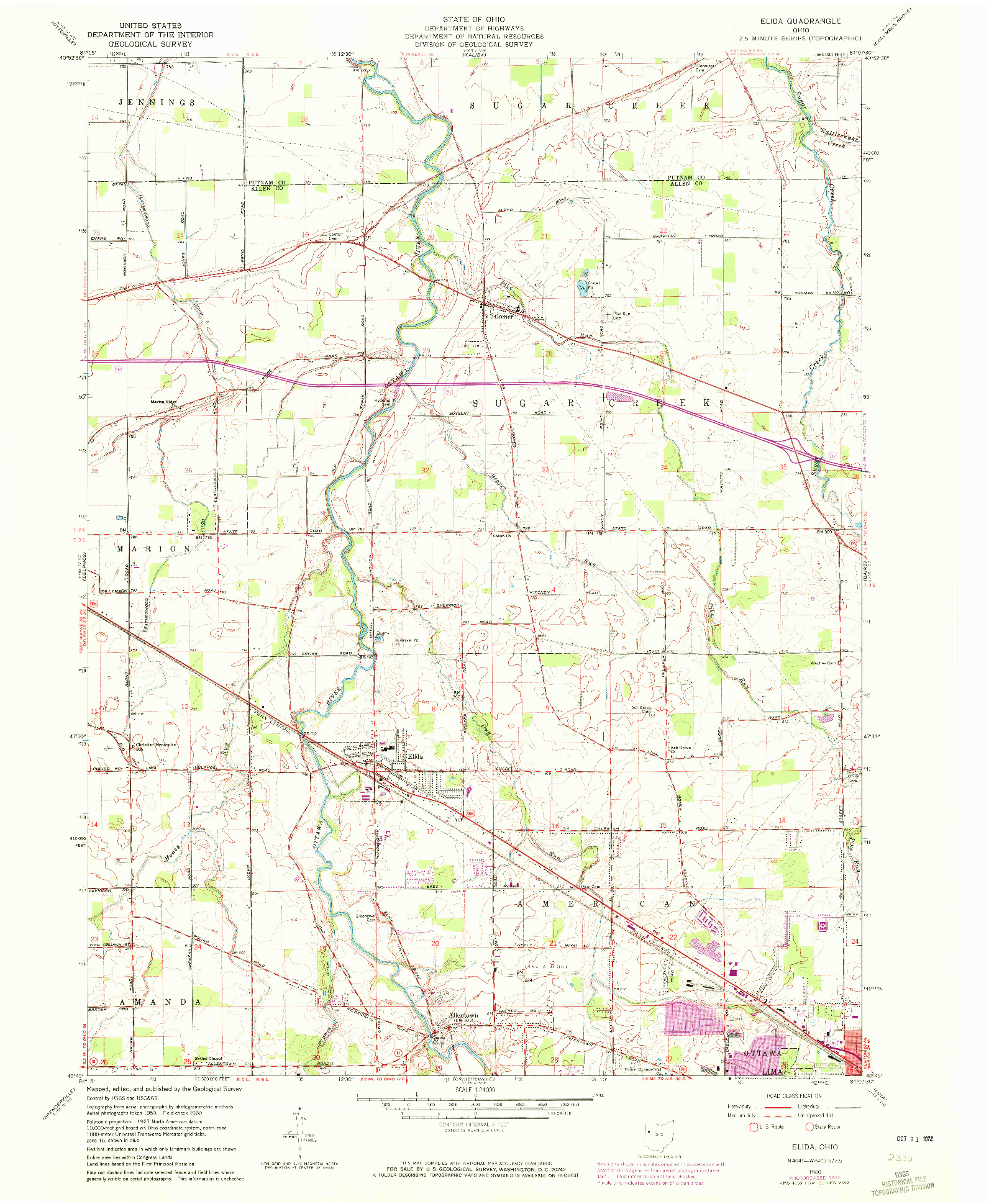 USGS 1:24000-SCALE QUADRANGLE FOR ELIDA, OH 1960