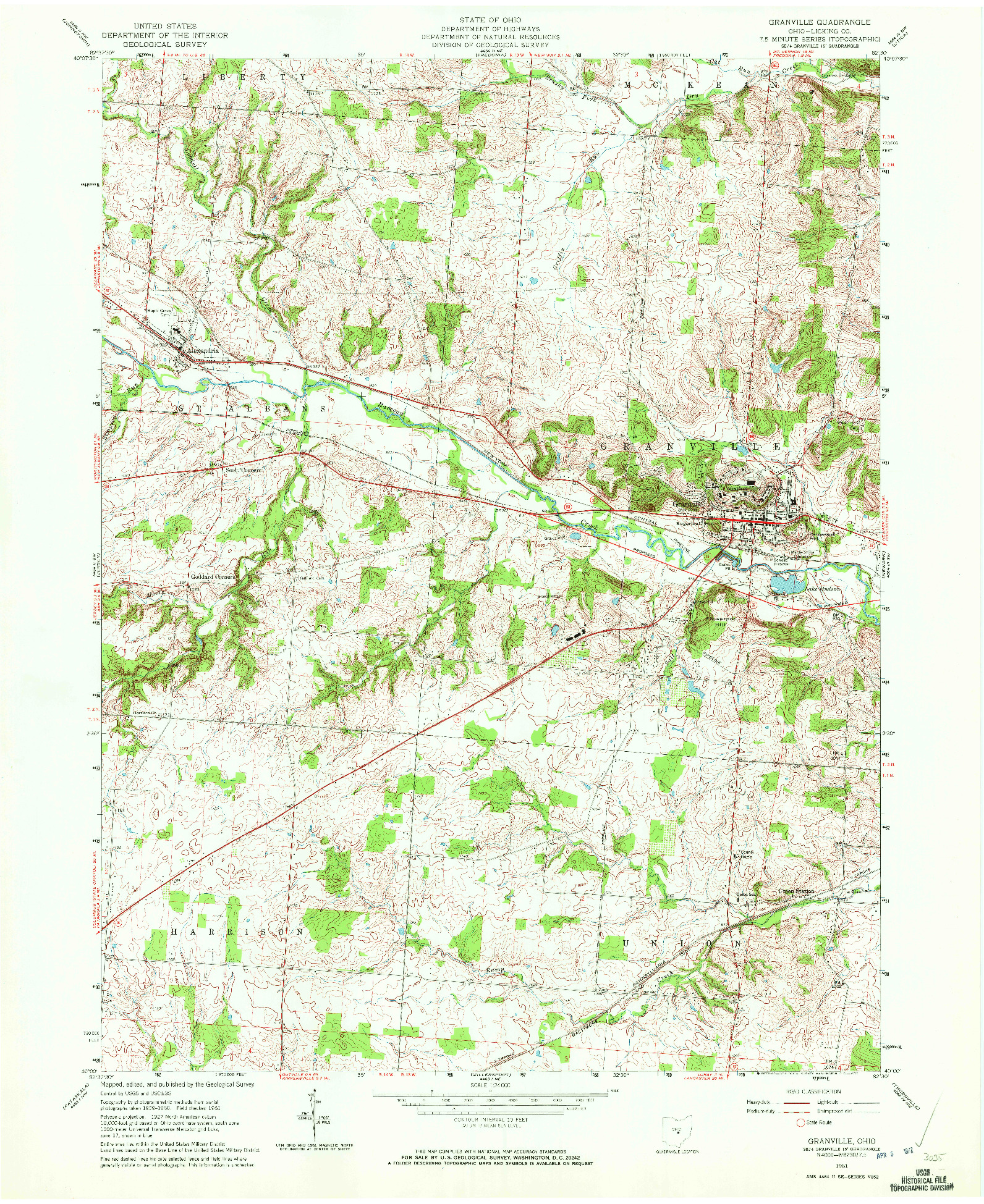 USGS 1:24000-SCALE QUADRANGLE FOR GRANVILLE, OH 1961