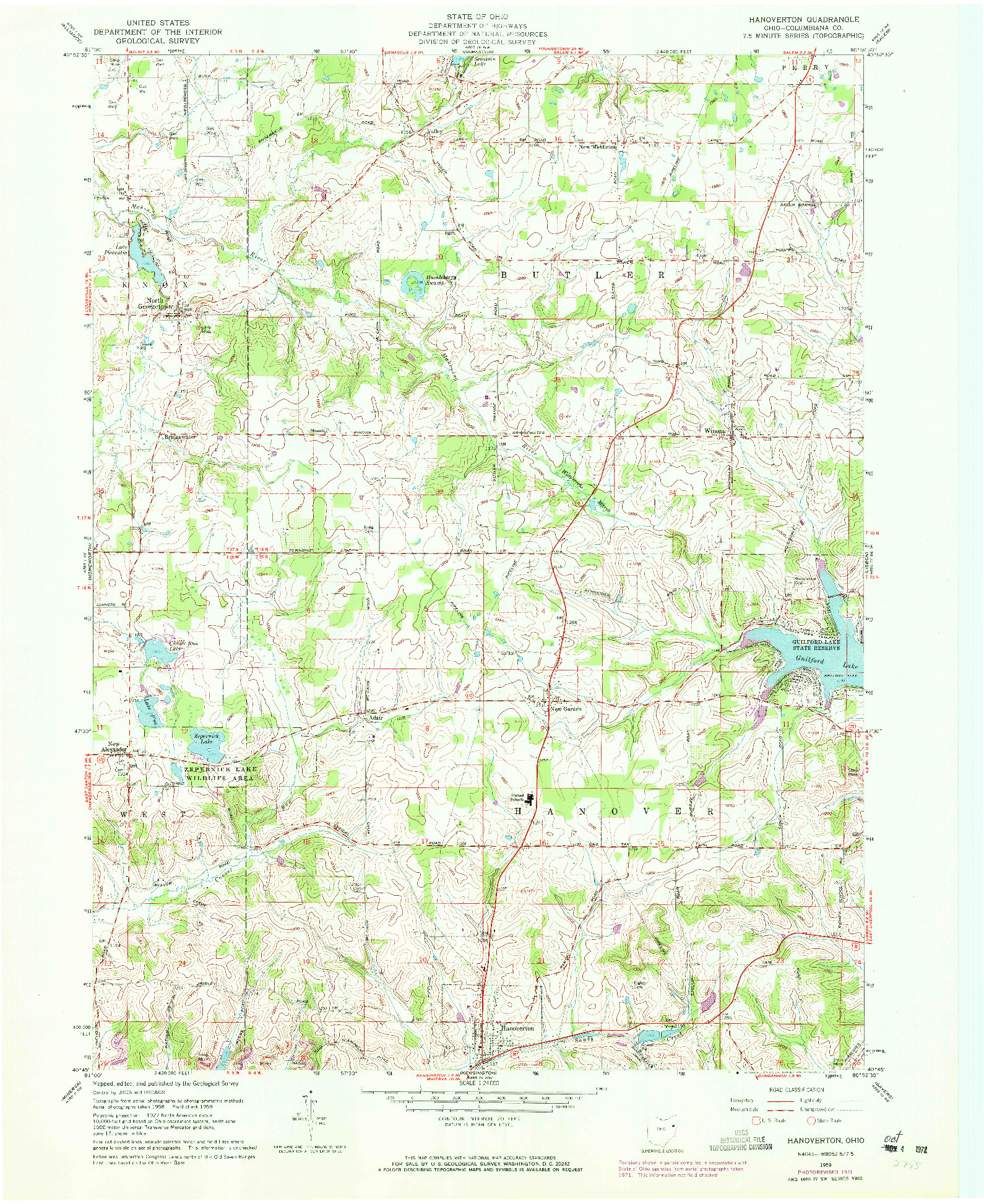 USGS 1:24000-SCALE QUADRANGLE FOR HANOVERTON, OH 1959