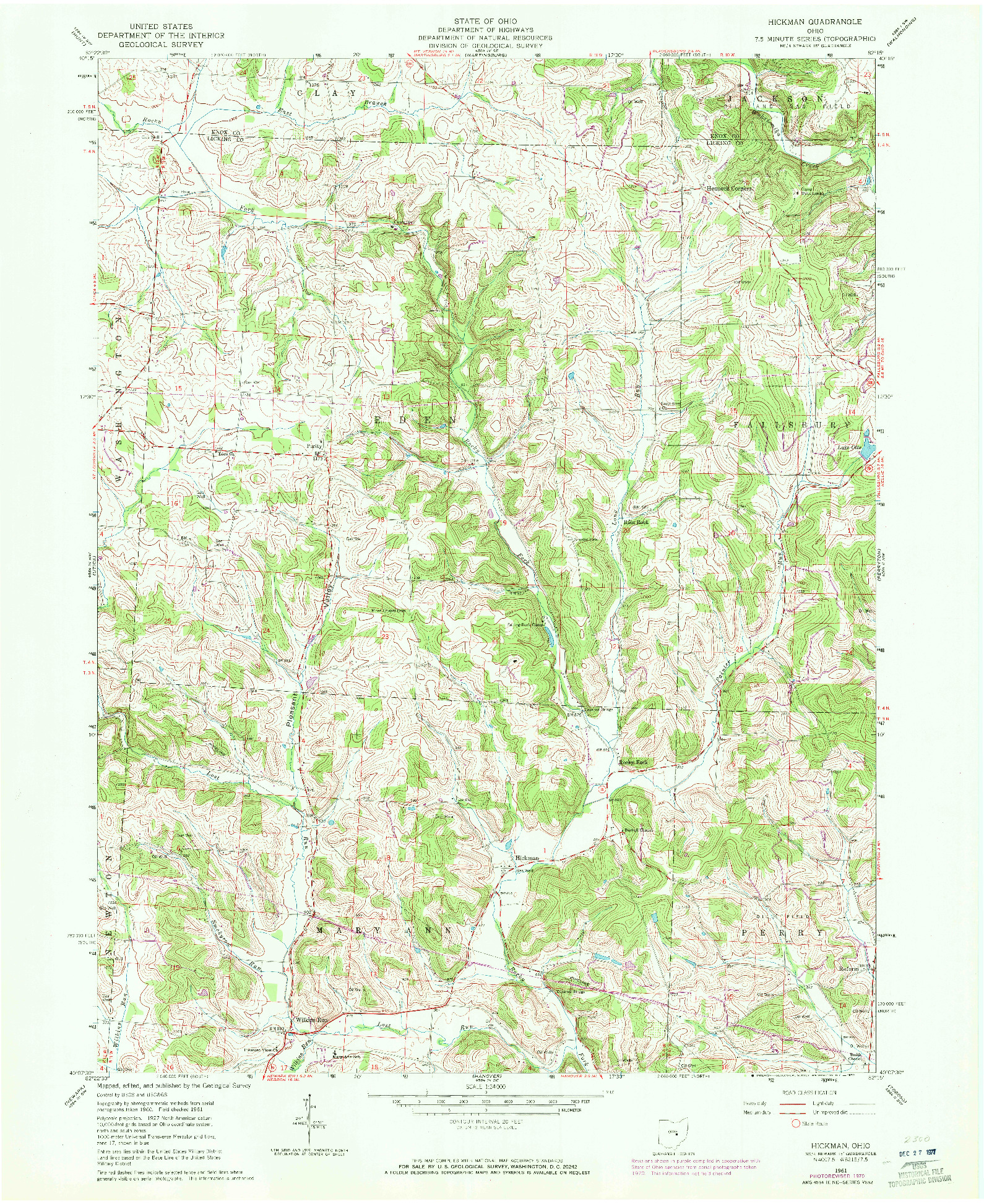 USGS 1:24000-SCALE QUADRANGLE FOR HICKMAN, OH 1961