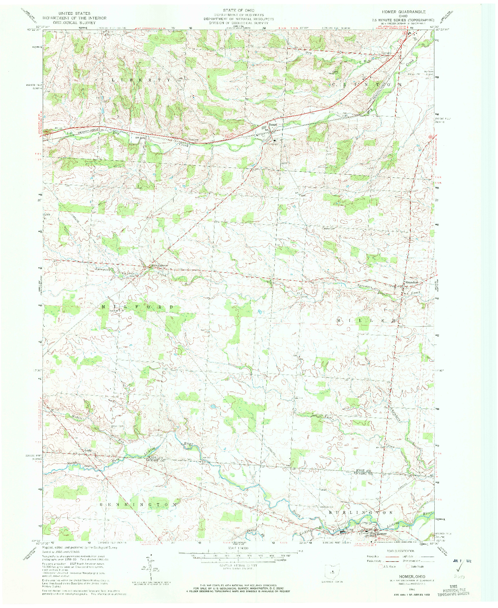 USGS 1:24000-SCALE QUADRANGLE FOR HOMER, OH 1961