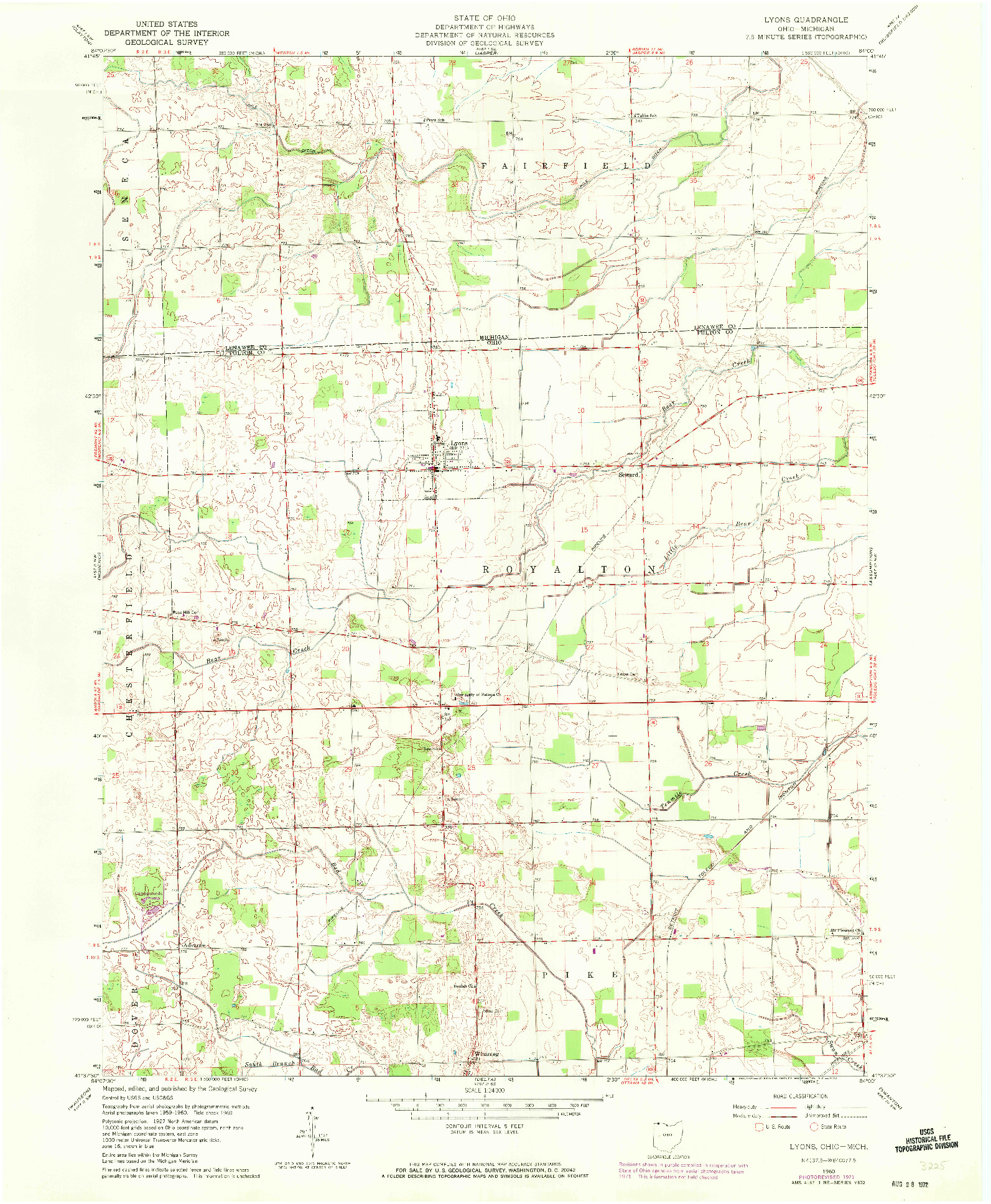 USGS 1:24000-SCALE QUADRANGLE FOR LYONS, OH 1960