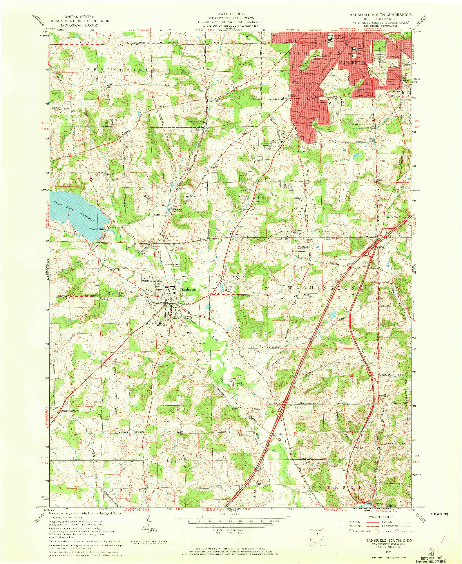 USGS 1:24000-SCALE QUADRANGLE FOR MANSFIELD SOUTH, OH 1961