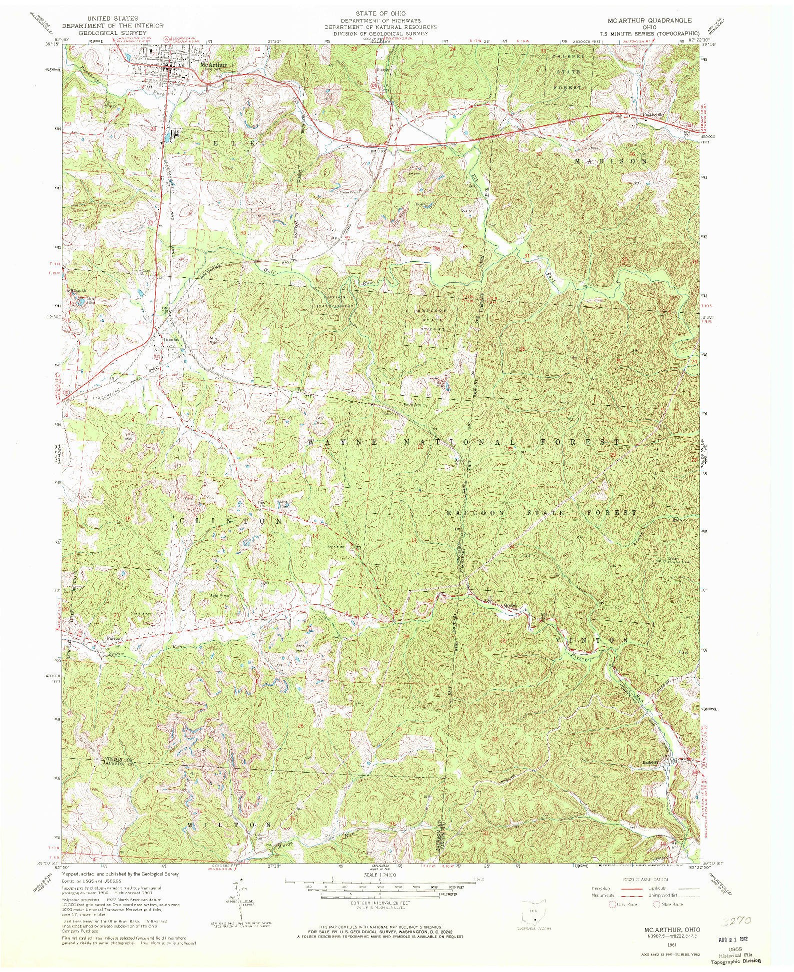 USGS 1:24000-SCALE QUADRANGLE FOR MC ARTHUR, OH 1961