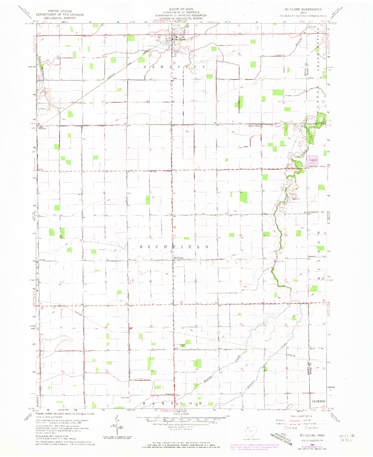 USGS 1:24000-SCALE QUADRANGLE FOR MC CLURE, OH 1960