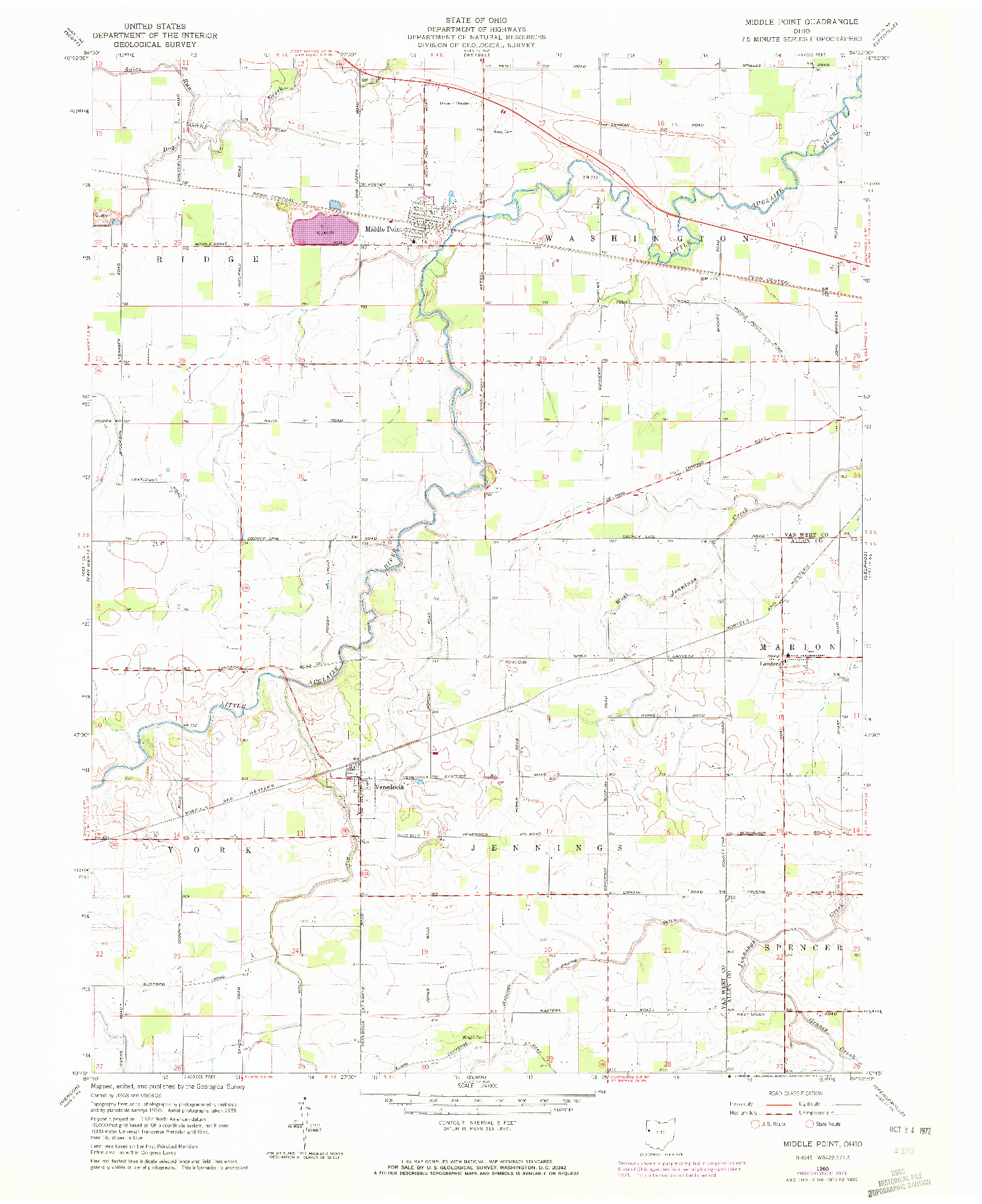 USGS 1:24000-SCALE QUADRANGLE FOR MIDDLE POINT, OH 1960
