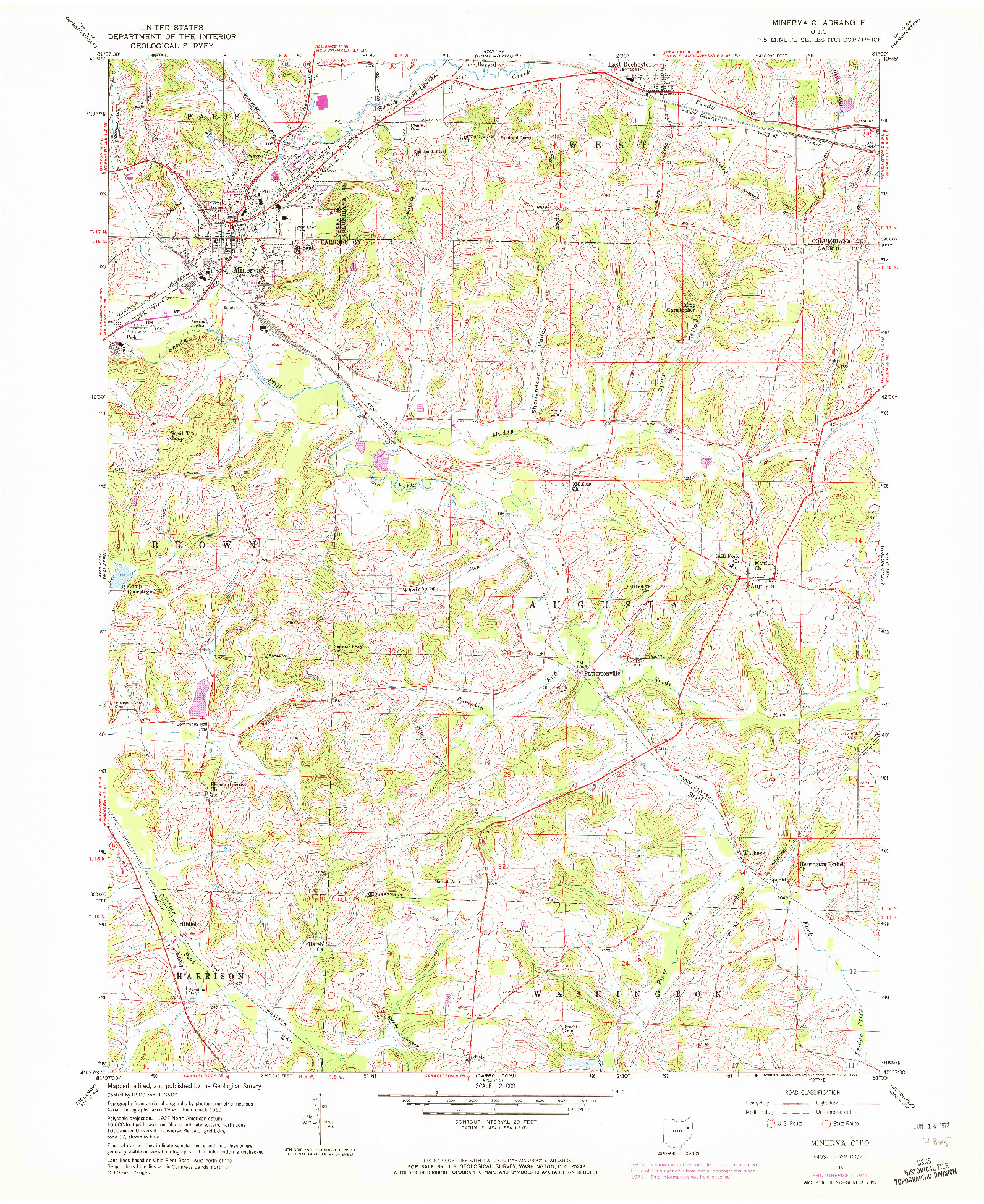 USGS 1:24000-SCALE QUADRANGLE FOR MINERVA, OH 1960