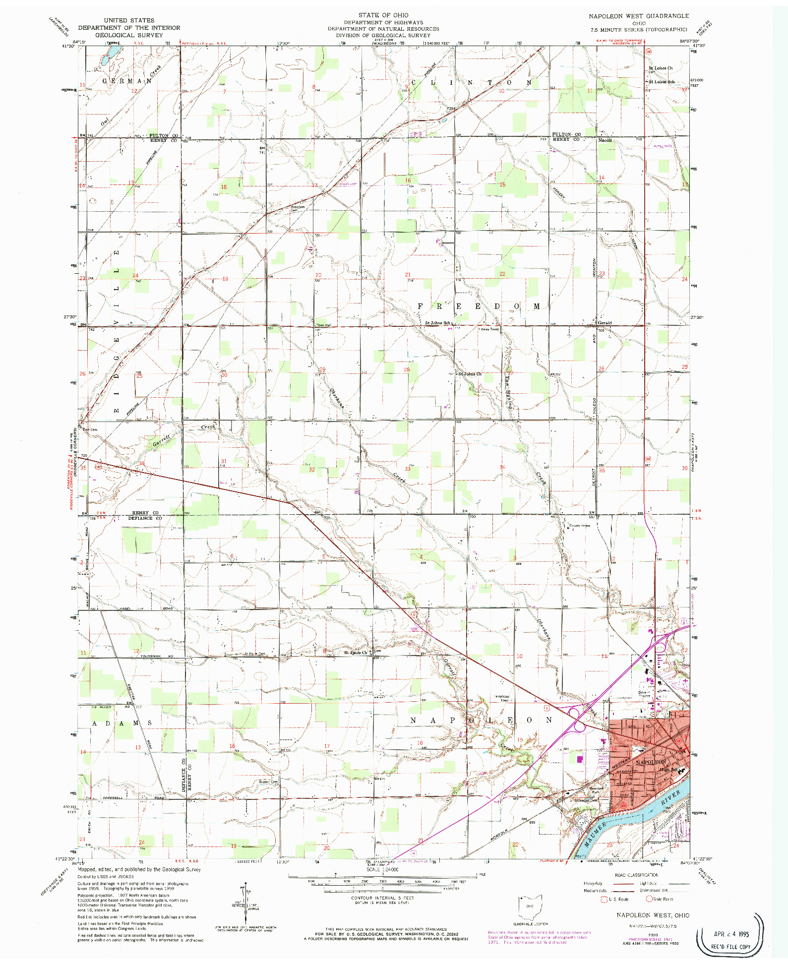 USGS 1:24000-SCALE QUADRANGLE FOR NAPOLEON WEST, OH 1959