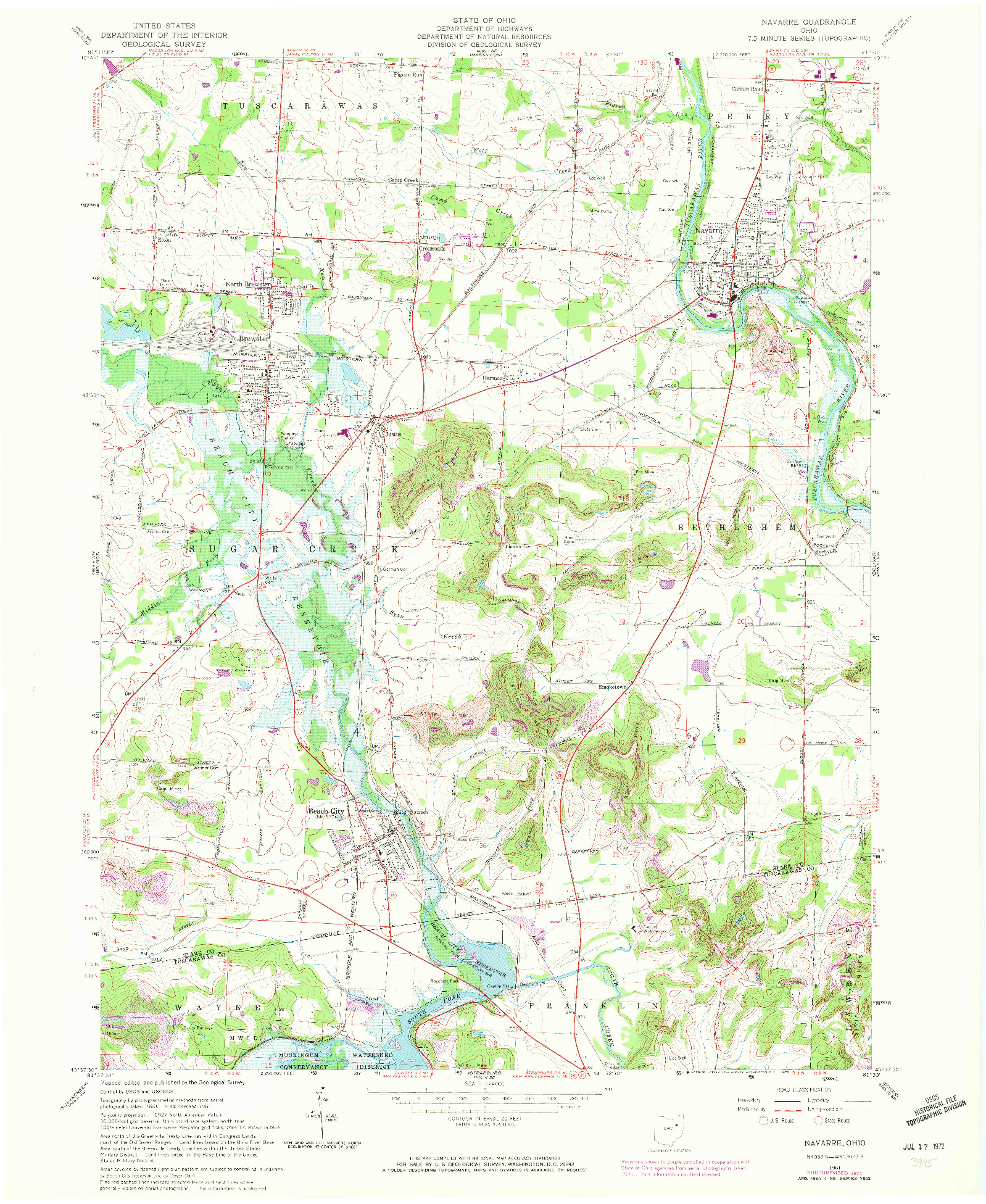 USGS 1:24000-SCALE QUADRANGLE FOR NAVARRE, OH 1961