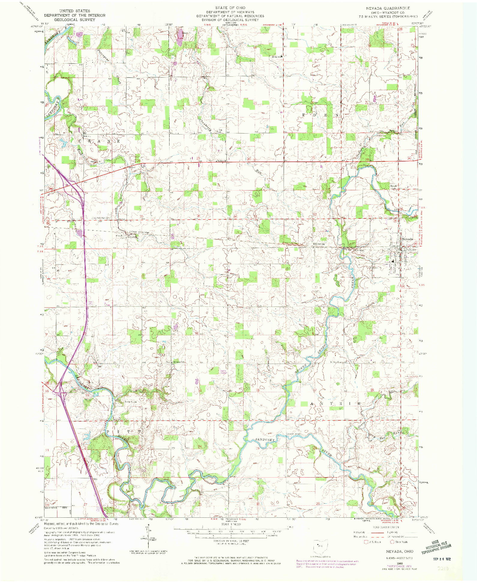 USGS 1:24000-SCALE QUADRANGLE FOR NEVADA, OH 1960