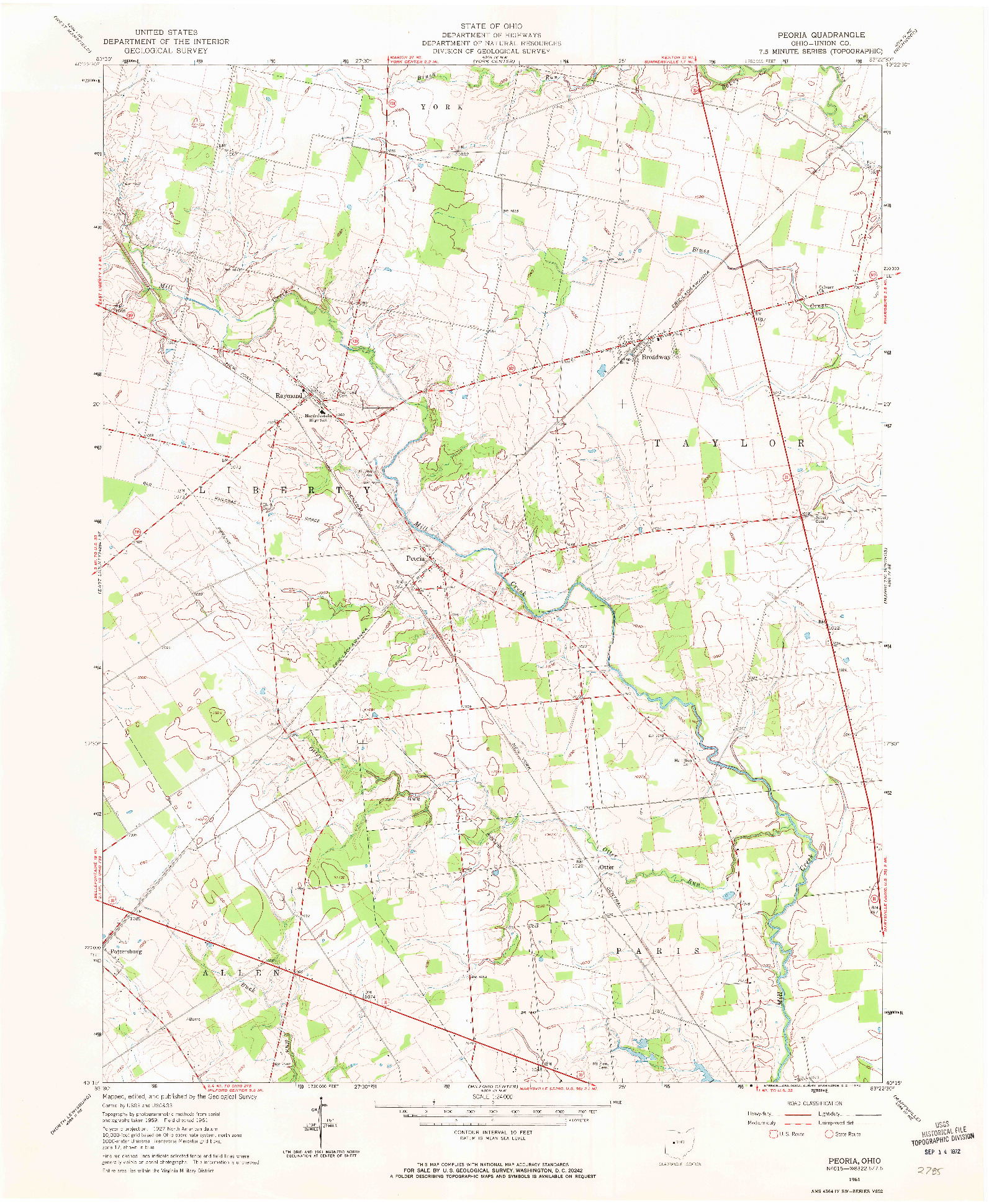 USGS 1:24000-SCALE QUADRANGLE FOR PEORIA, OH 1961