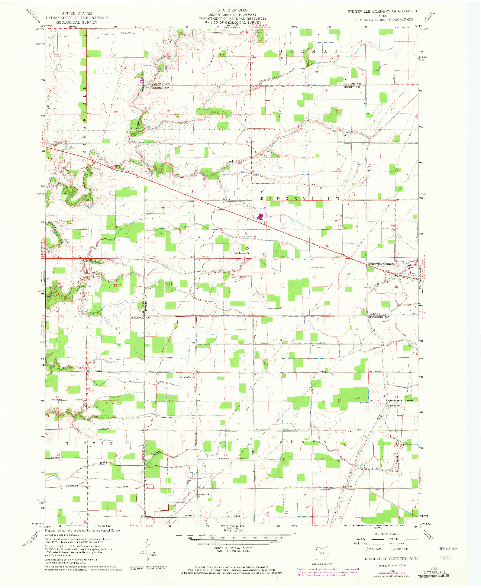 USGS 1:24000-SCALE QUADRANGLE FOR RIDGEVILLE CORNERS, OH 1959