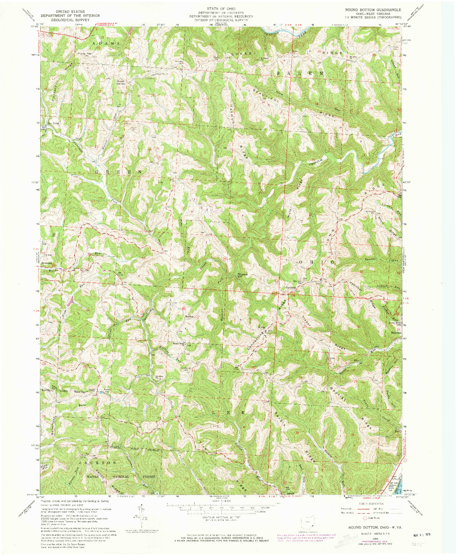 USGS 1:24000-SCALE QUADRANGLE FOR ROUND BOTTOM, OH 1960