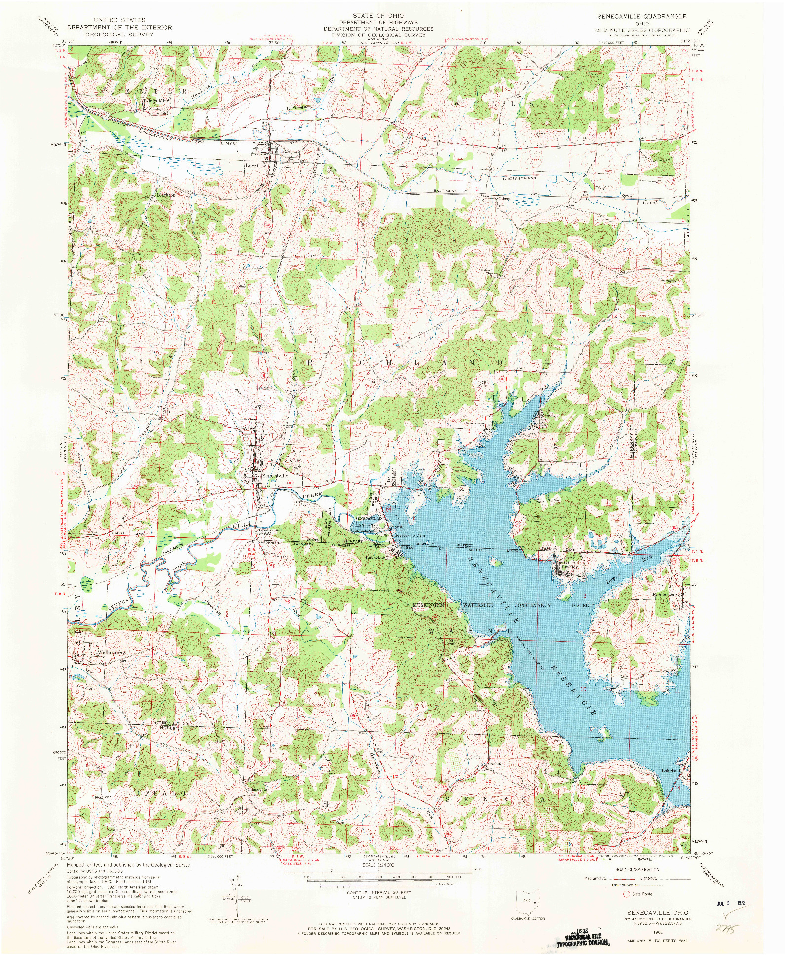 USGS 1:24000-SCALE QUADRANGLE FOR SENECAVILLE, OH 1961