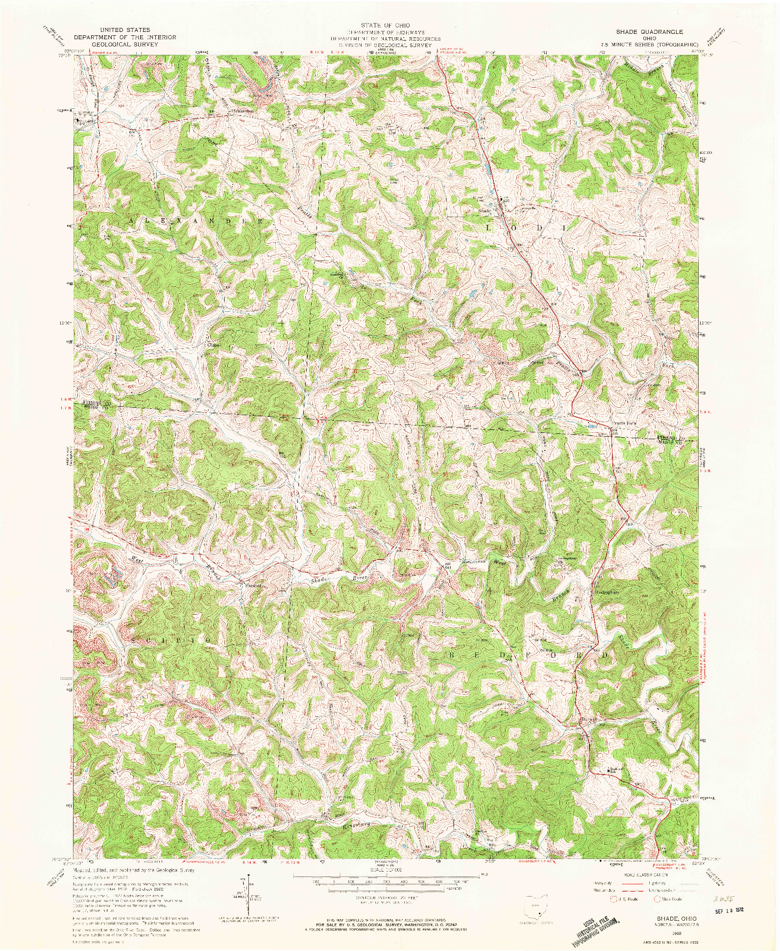 USGS 1:24000-SCALE QUADRANGLE FOR SHADE, OH 1960