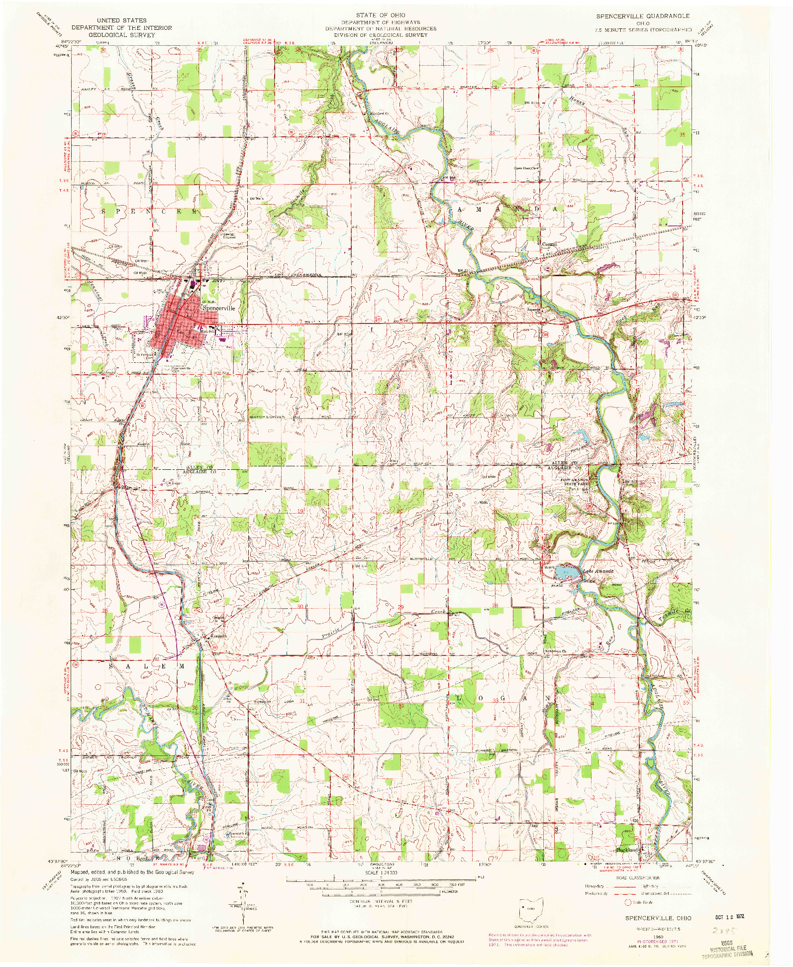 USGS 1:24000-SCALE QUADRANGLE FOR SPENCERVILLE, OH 1960