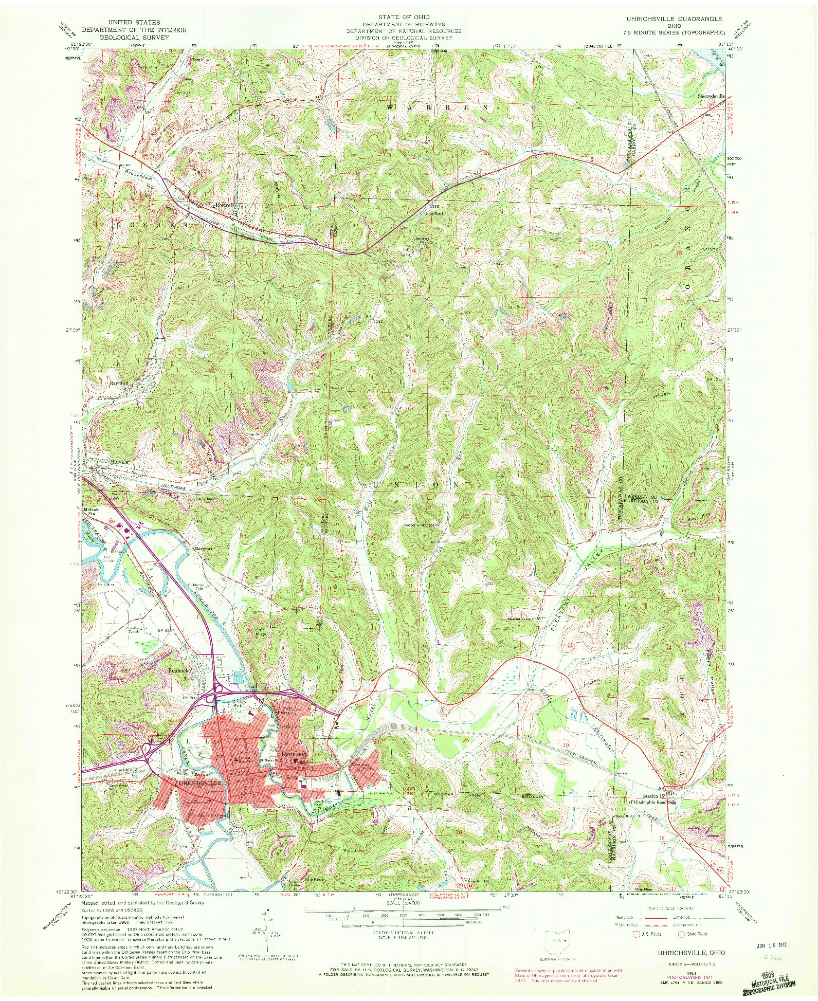 USGS 1:24000-SCALE QUADRANGLE FOR UHRICHSVILLE, OH 1961