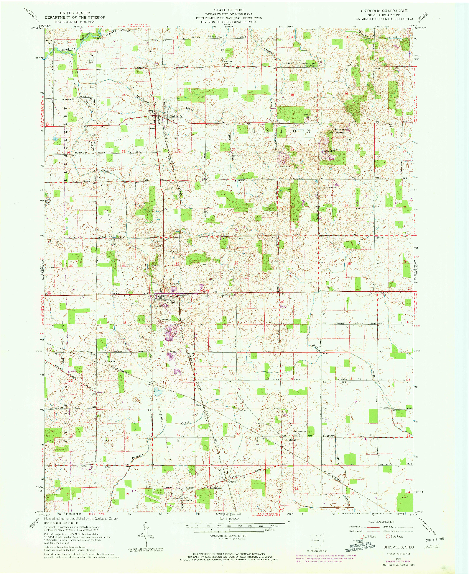 USGS 1:24000-SCALE QUADRANGLE FOR UNIOPOLIS, OH 1961