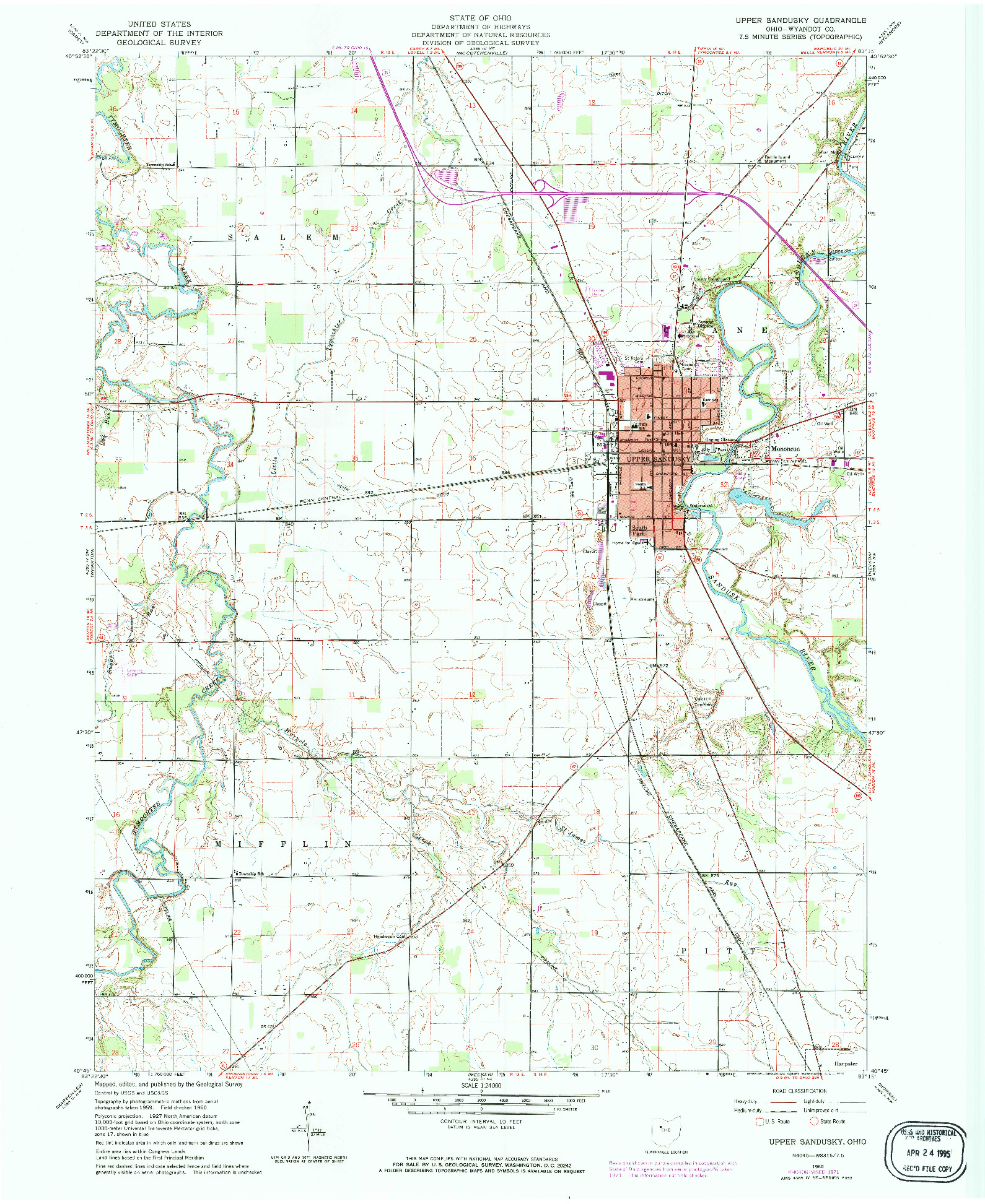 USGS 1:24000-SCALE QUADRANGLE FOR UPPER SANDUSKY, OH 1960