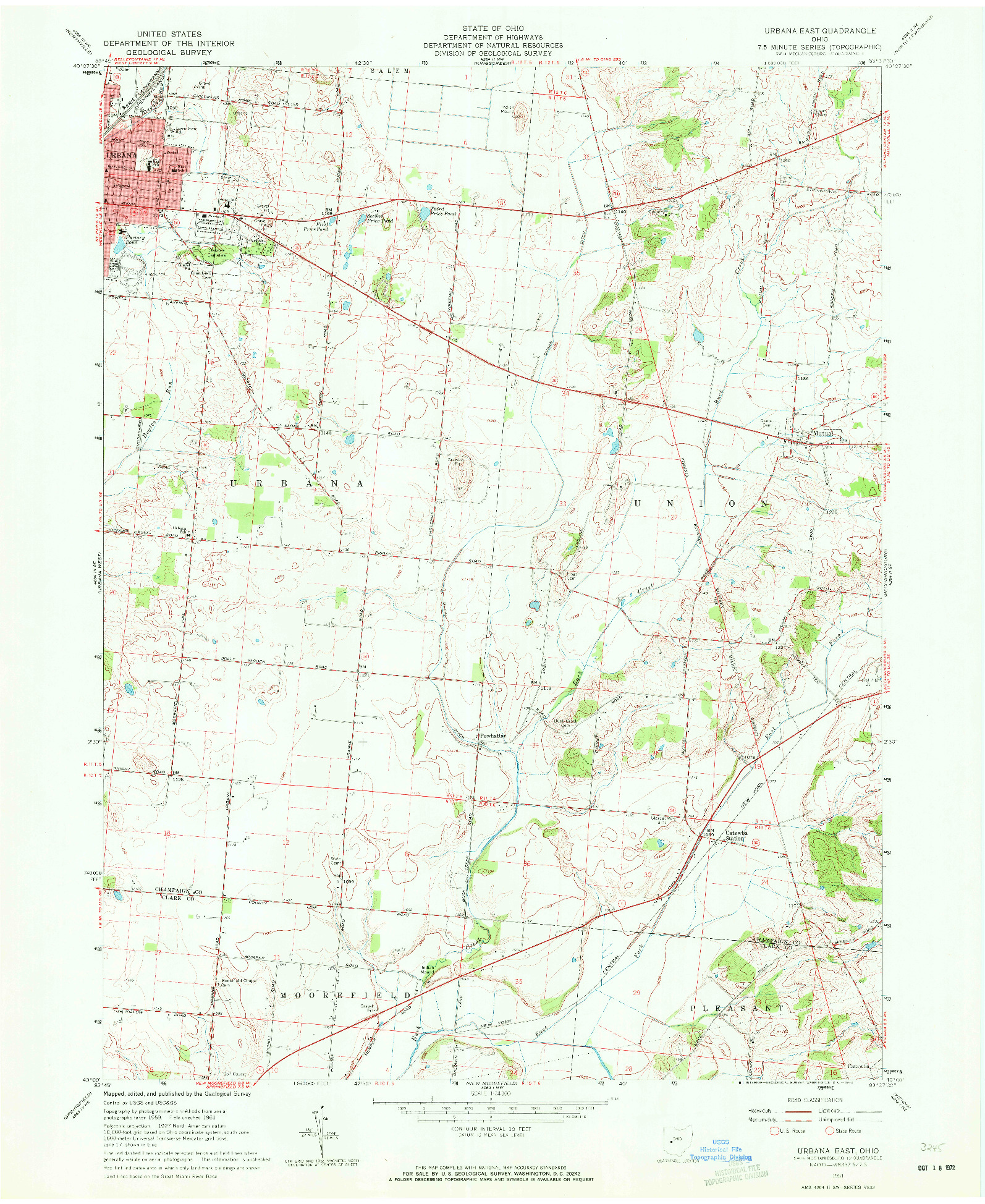 USGS 1:24000-SCALE QUADRANGLE FOR URBANA EAST, OH 1961