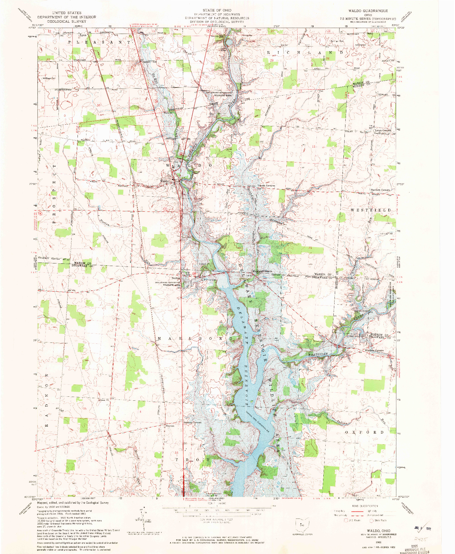 USGS 1:24000-SCALE QUADRANGLE FOR WALDO, OH 1961