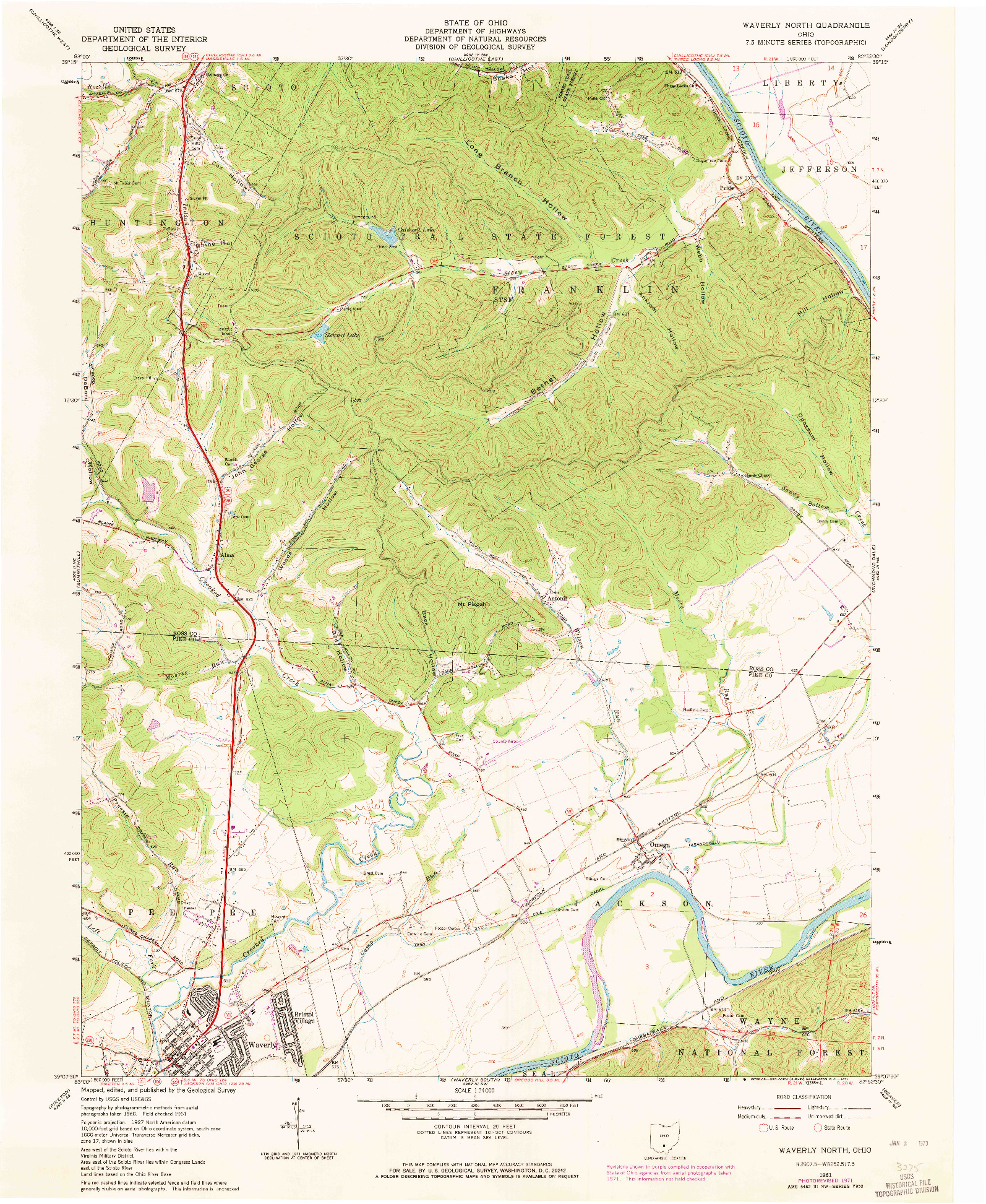USGS 1:24000-SCALE QUADRANGLE FOR WAVERLY NORTH, OH 1961