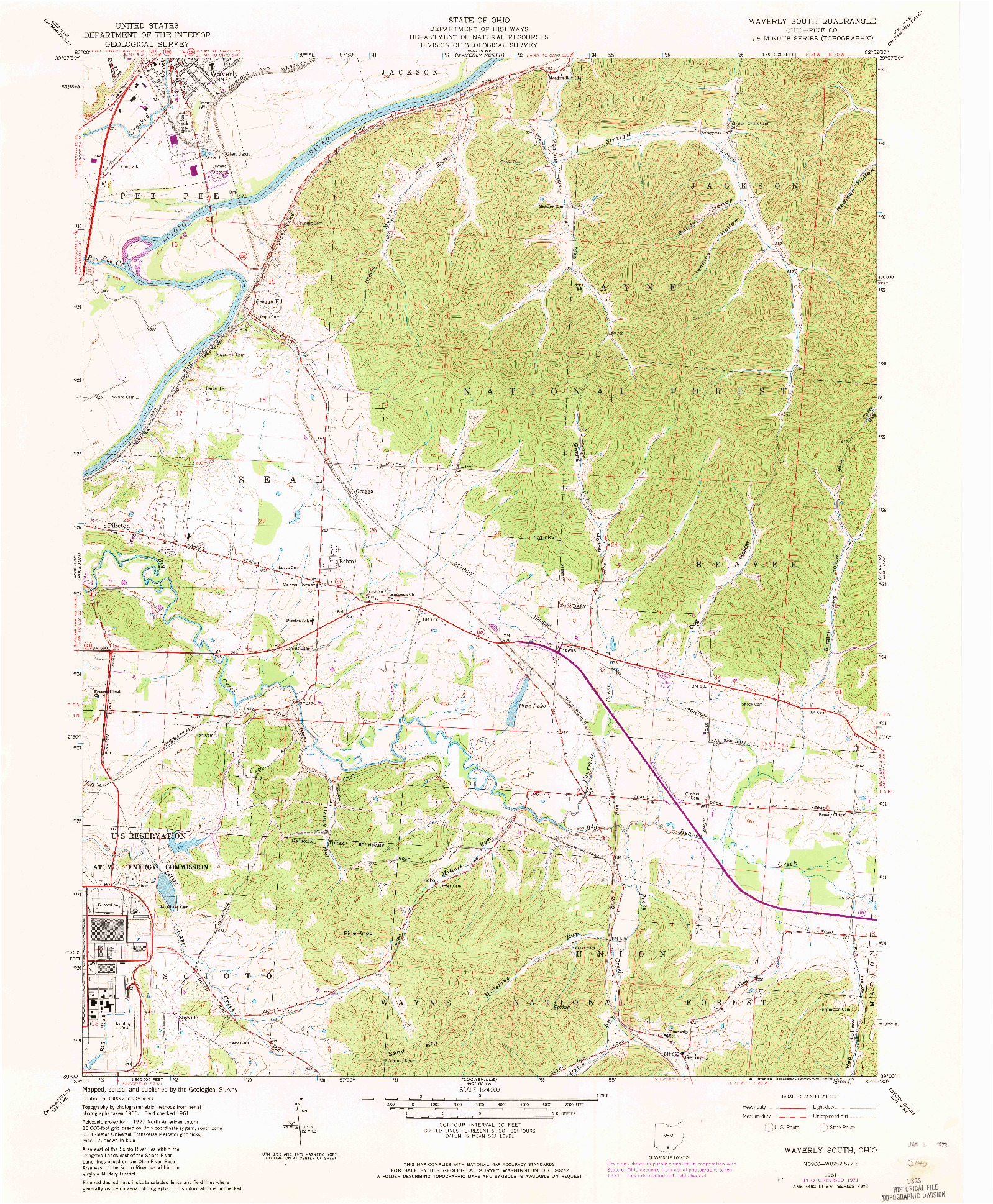 USGS 1:24000-SCALE QUADRANGLE FOR WAVERLY SOUTH, OH 1961