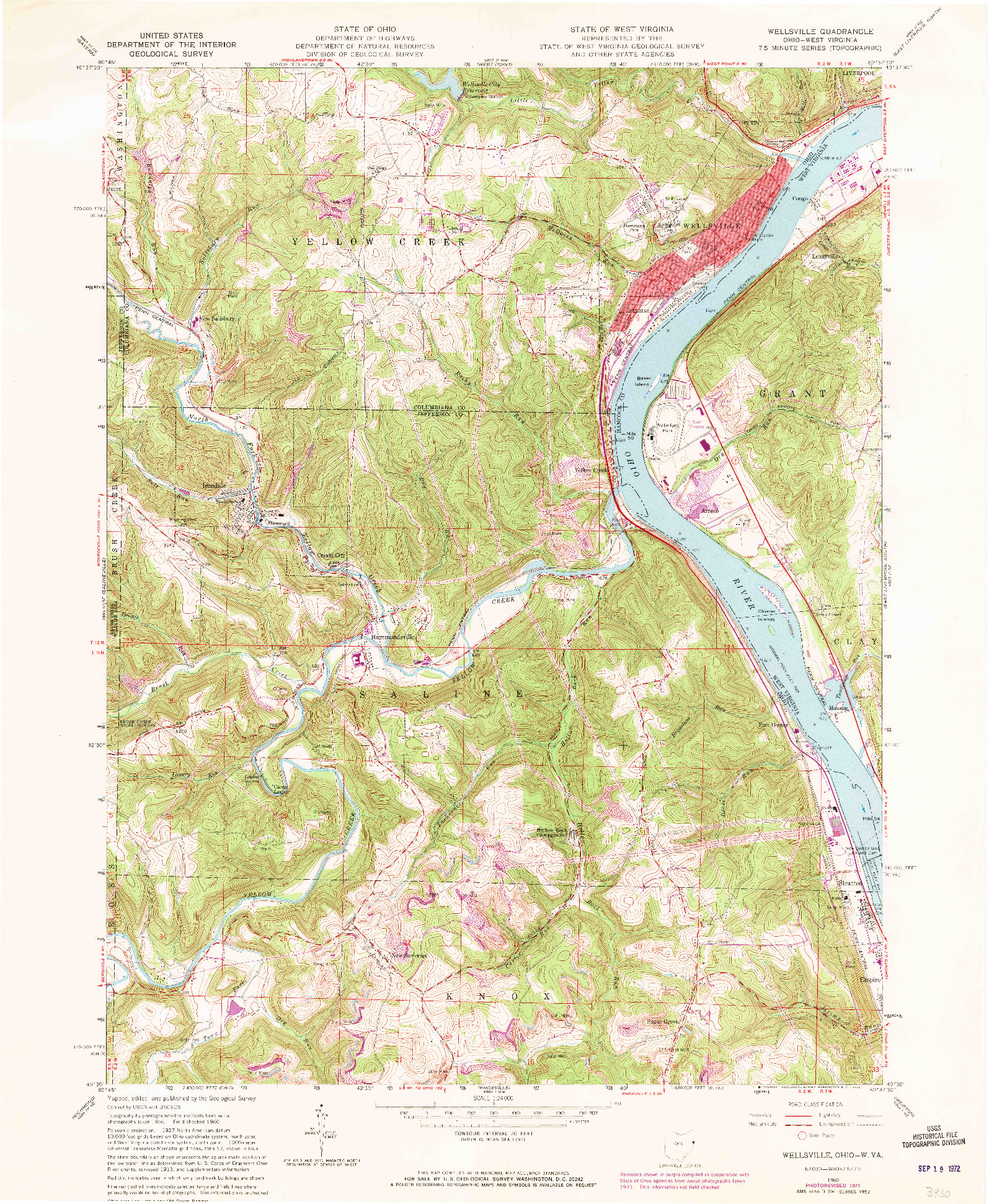 USGS 1:24000-SCALE QUADRANGLE FOR WELLSVILLE, OH 1960