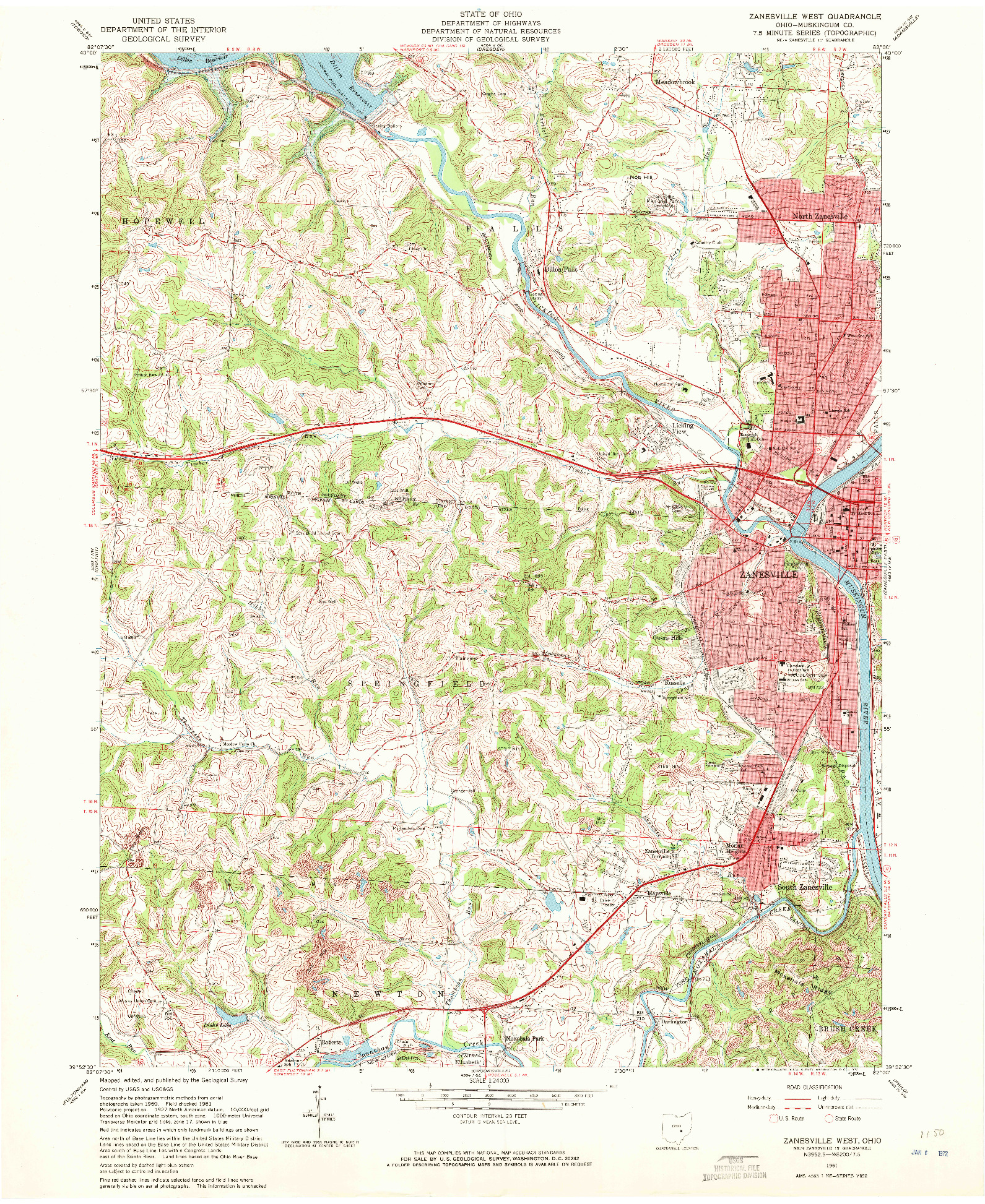 USGS 1:24000-SCALE QUADRANGLE FOR ZANESVILLE WEST, OH 1961