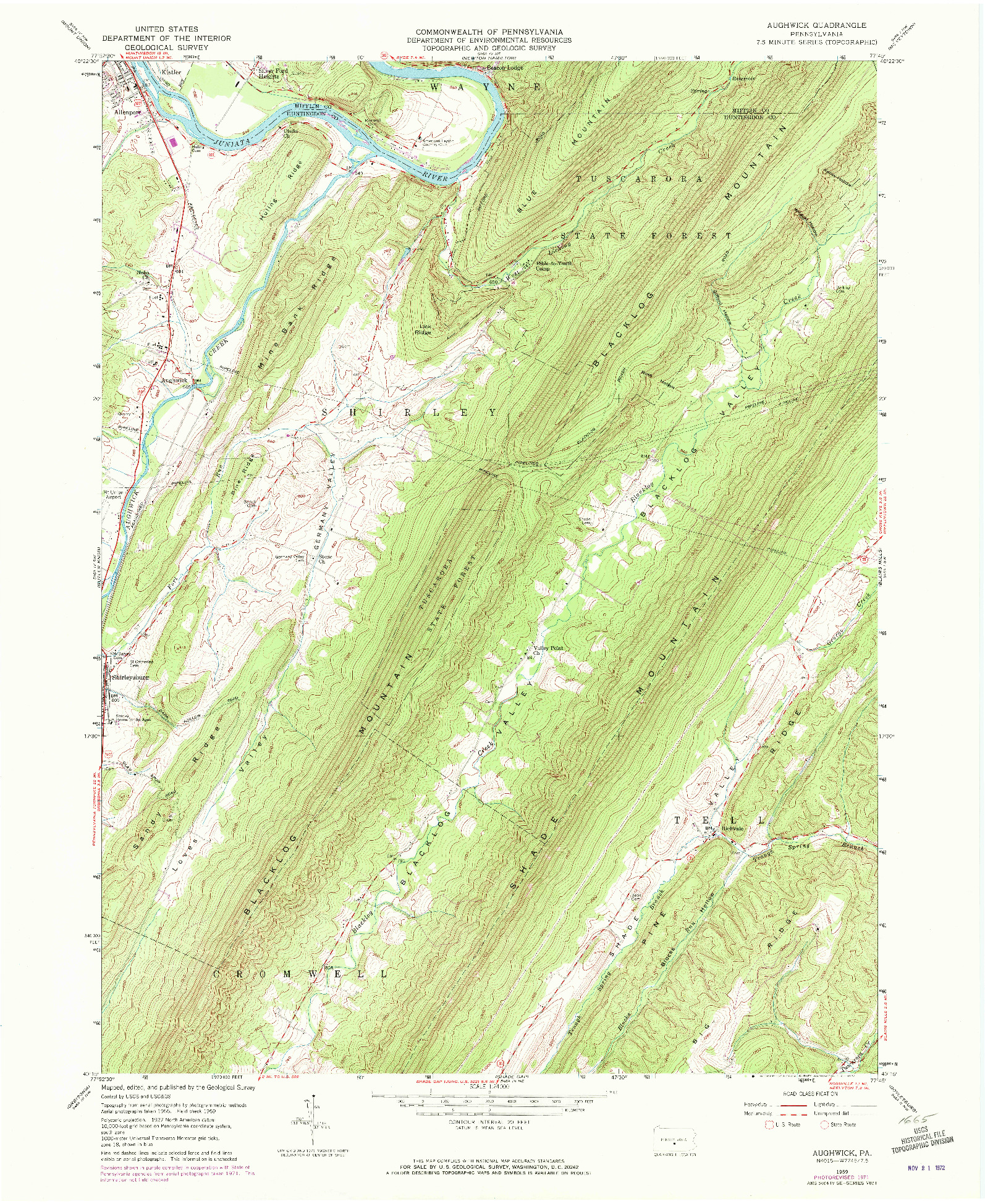 USGS 1:24000-SCALE QUADRANGLE FOR AUGHWICK, PA 1959