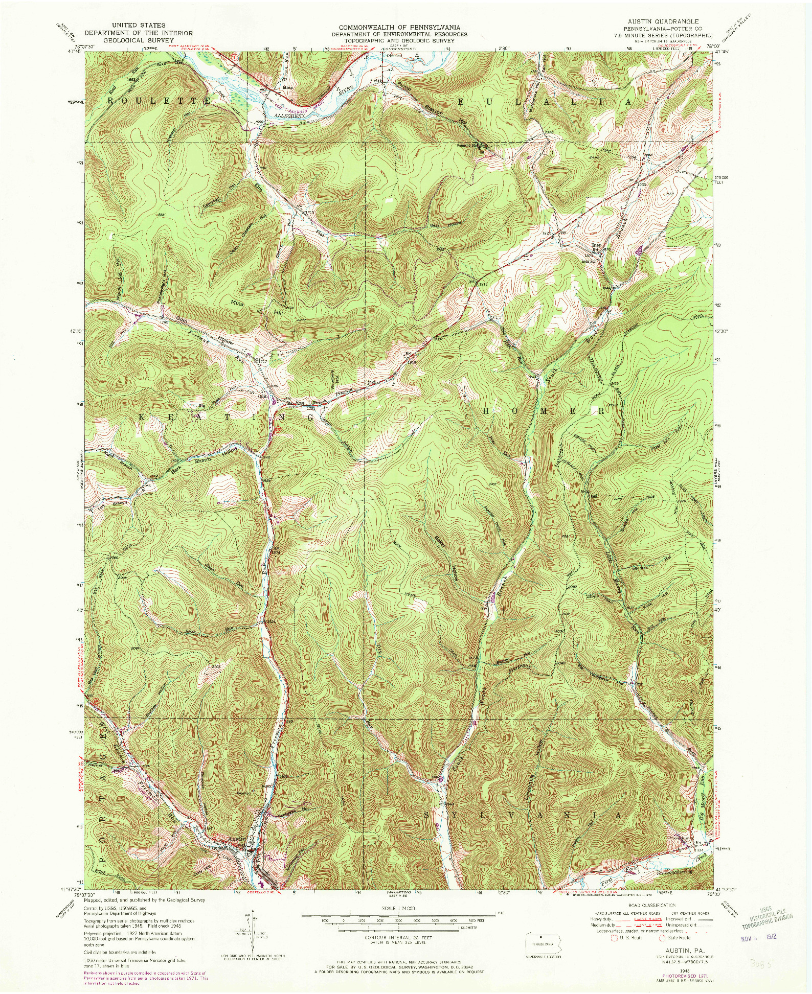 USGS 1:24000-SCALE QUADRANGLE FOR AUSTIN, PA 1948