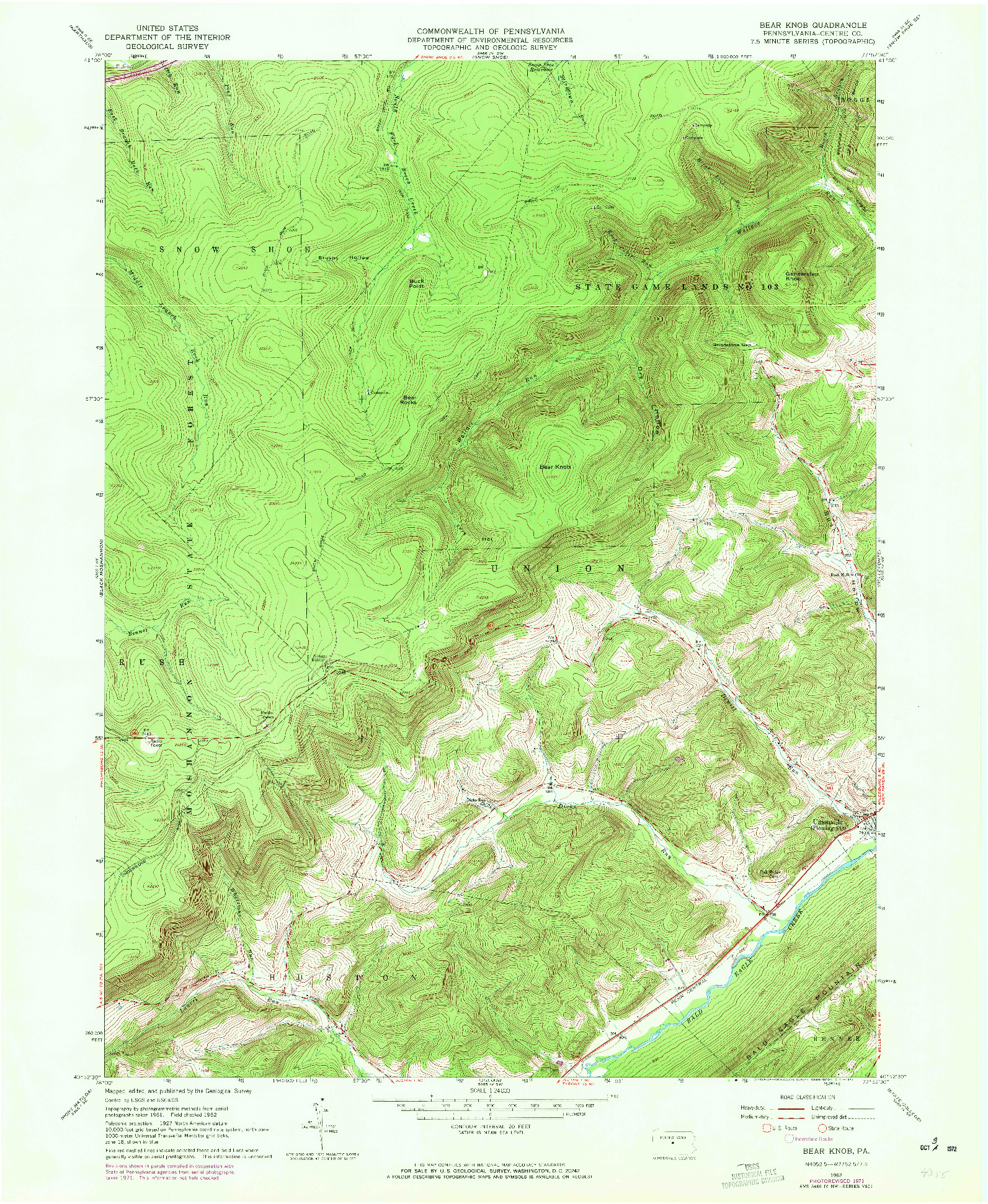 USGS 1:24000-SCALE QUADRANGLE FOR BEAR KNOB, PA 1962