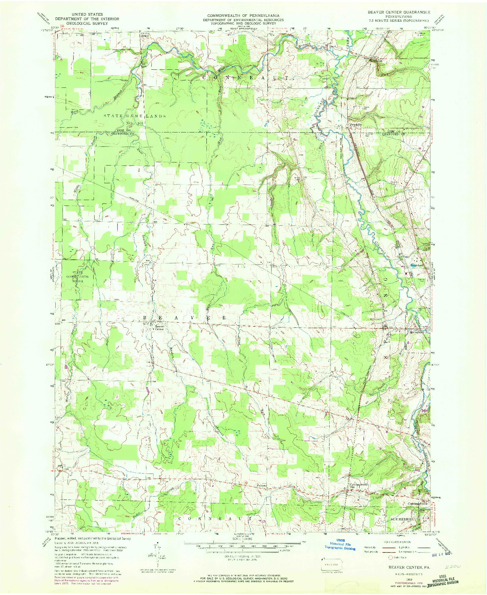 USGS 1:24000-SCALE QUADRANGLE FOR BEAVER CENTER, PA 1959