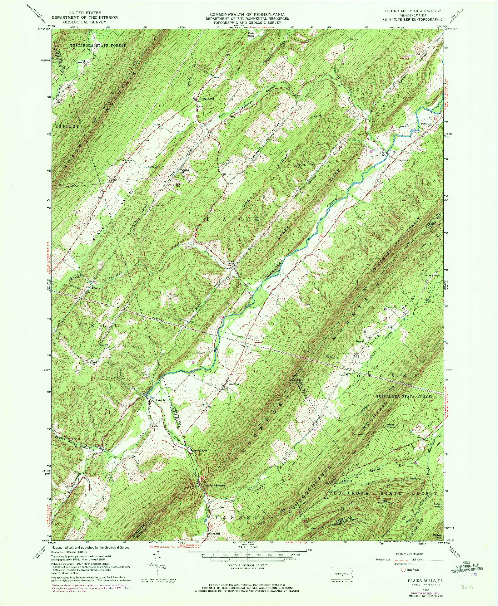 USGS 1:24000-SCALE QUADRANGLE FOR BLAIRS MILLS, PA 1960