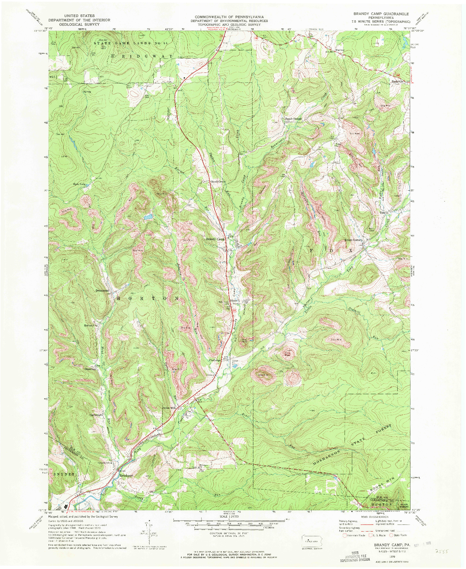 USGS 1:24000-SCALE QUADRANGLE FOR BRANDY CAMP, PA 1970