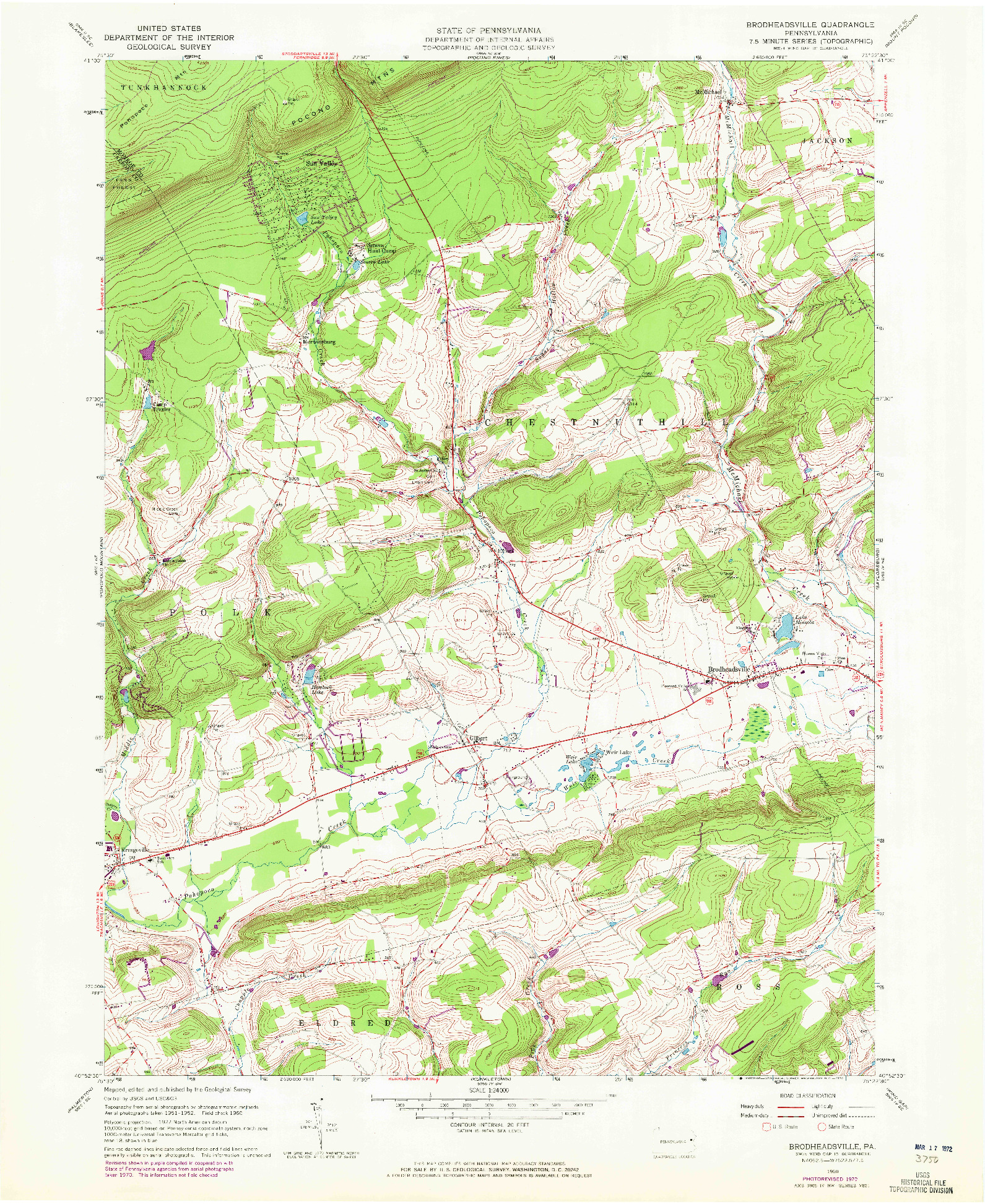 USGS 1:24000-SCALE QUADRANGLE FOR BROADHEADSVILLE, PA 1960