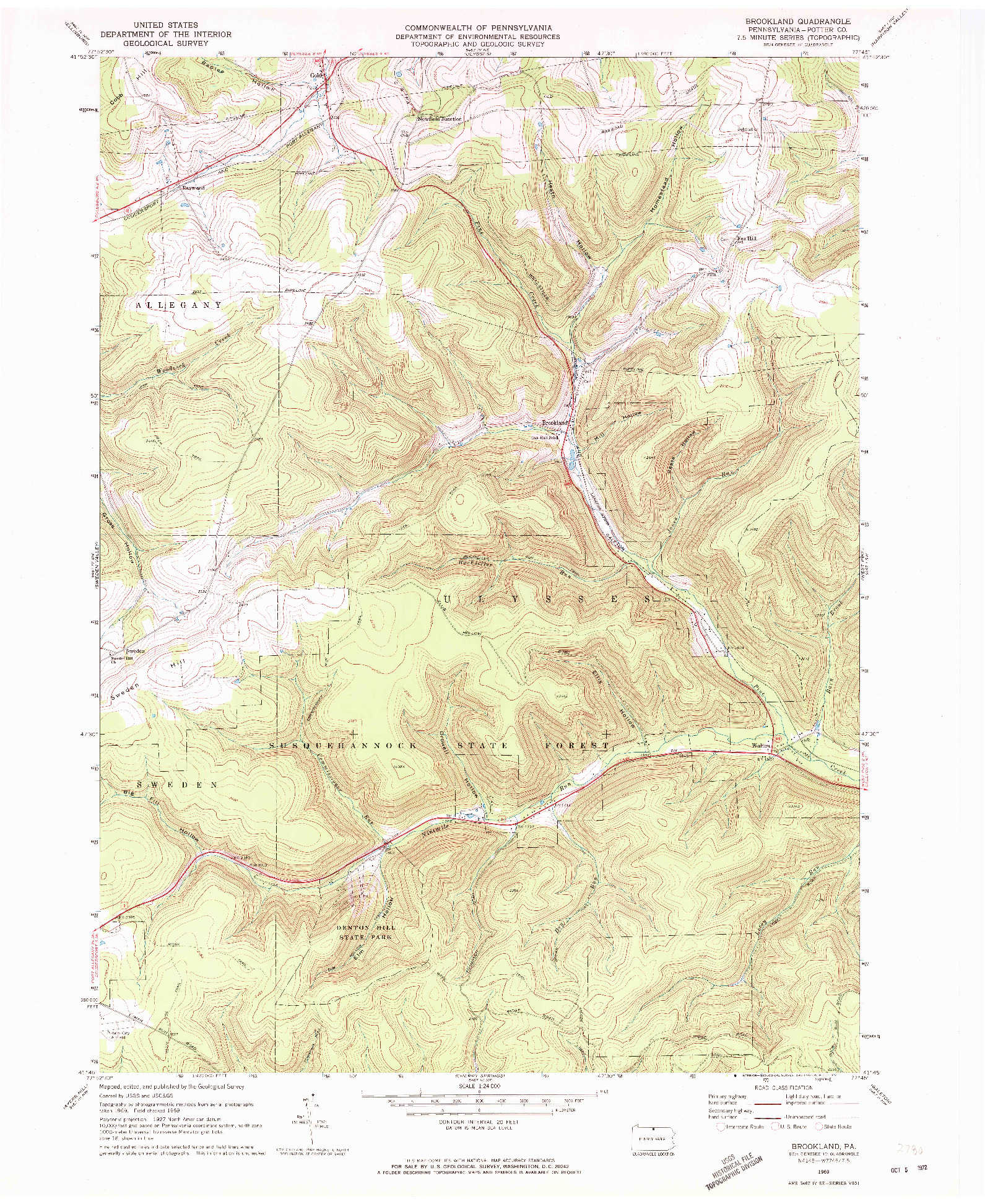 USGS 1:24000-SCALE QUADRANGLE FOR BROOKLAND, PA 1969