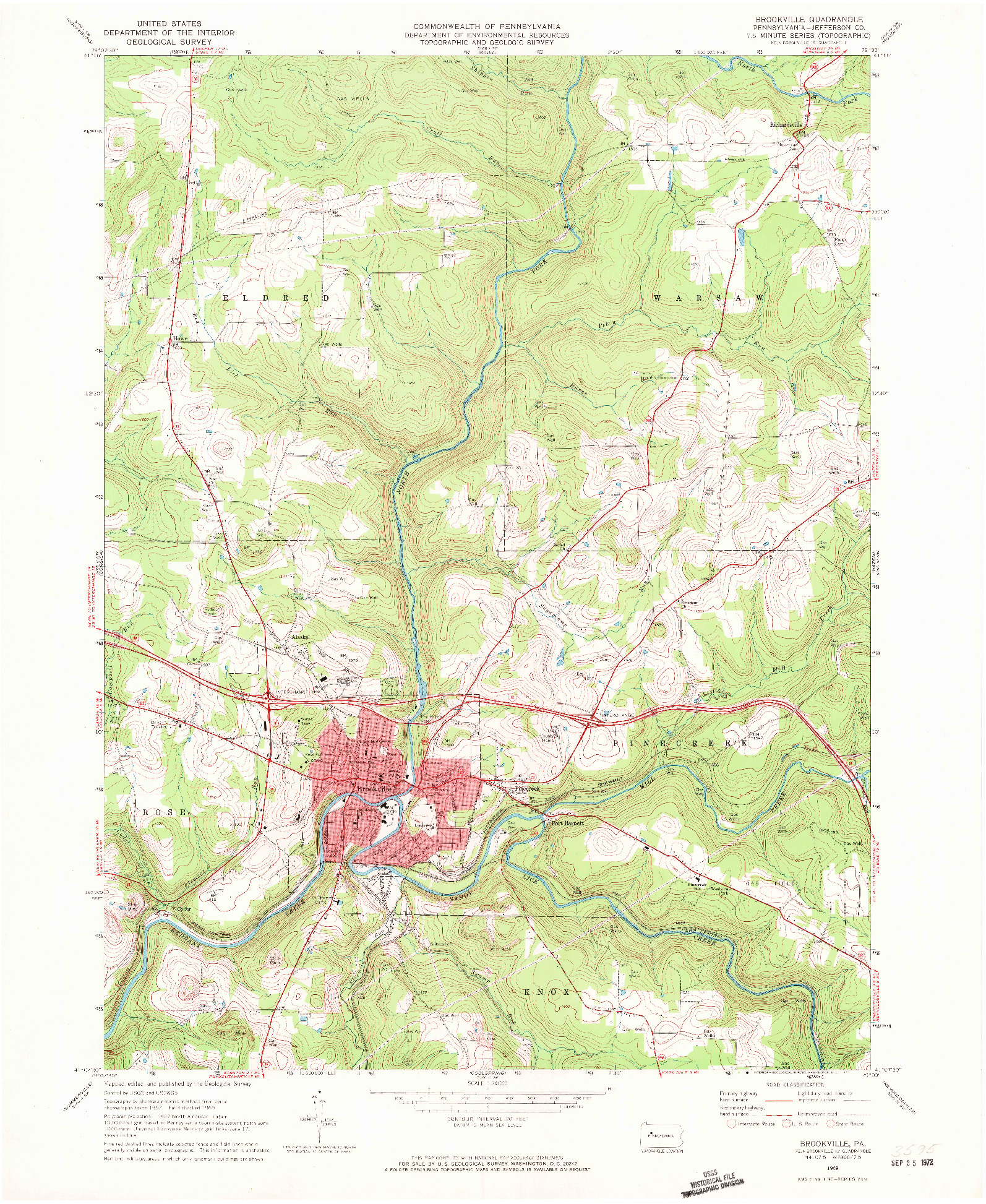 USGS 1:24000-SCALE QUADRANGLE FOR BROOKVILLE, PA 1969