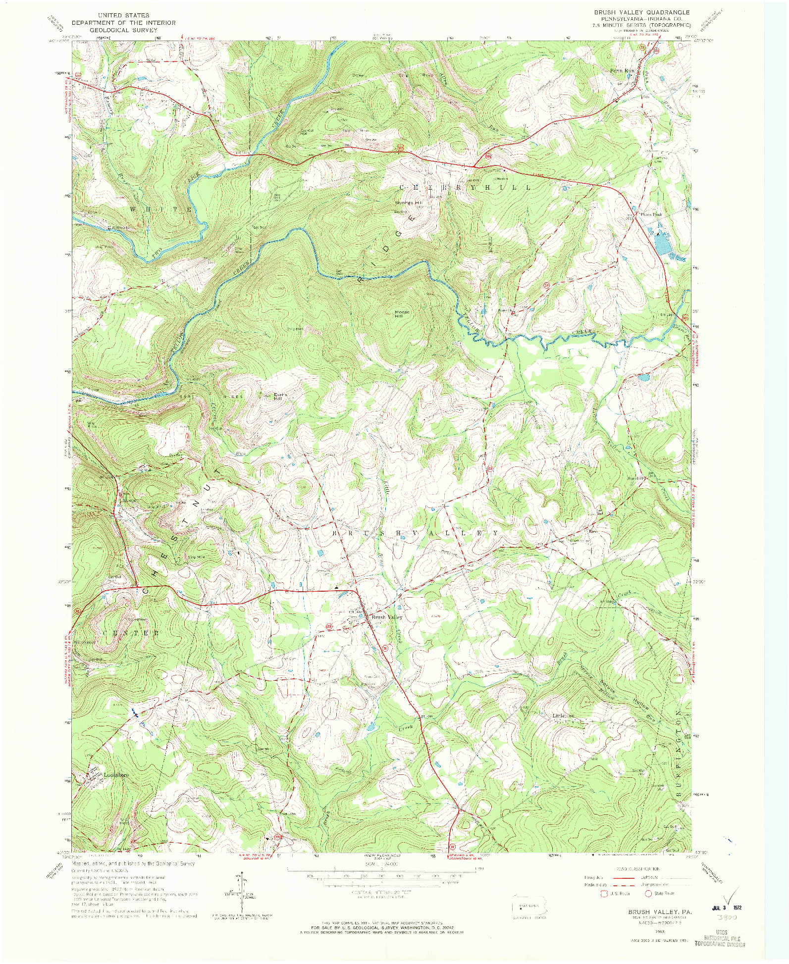 USGS 1:24000-SCALE QUADRANGLE FOR BRUSH VALLEY, PA 1963