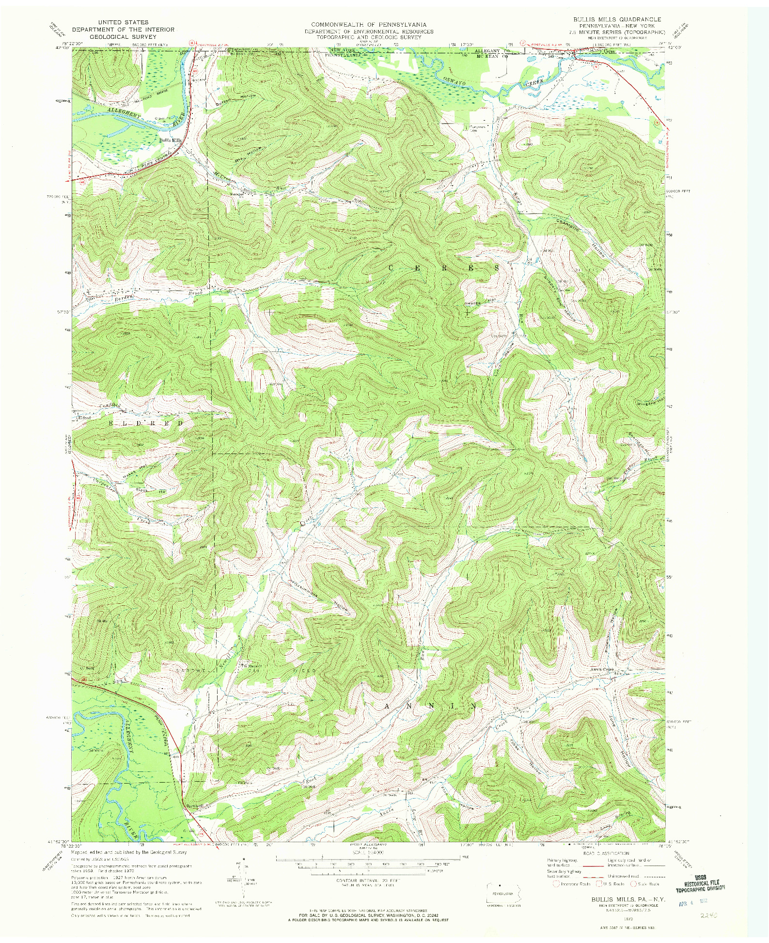 USGS 1:24000-SCALE QUADRANGLE FOR BULLIS MILLS, PA 1970