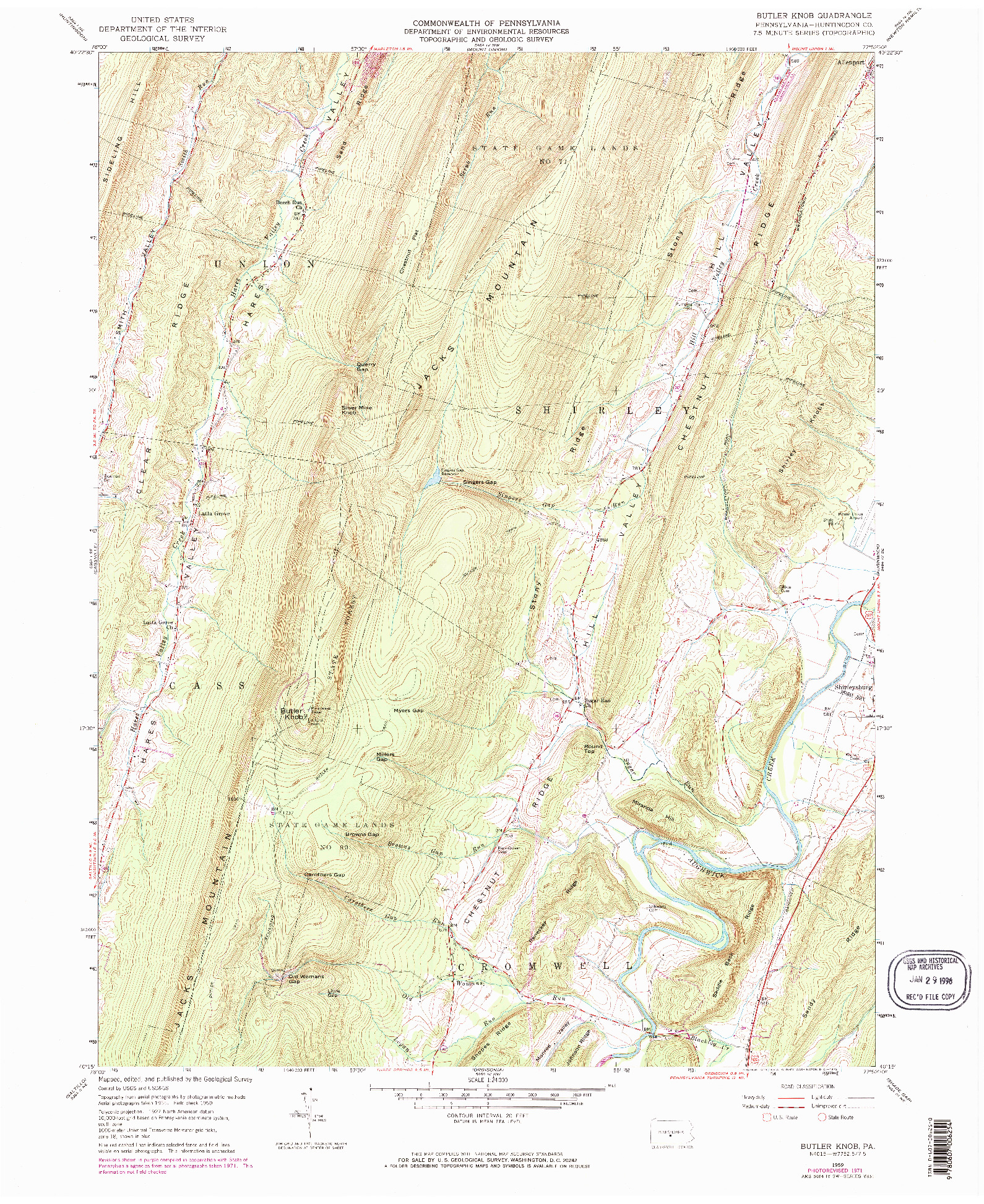 USGS 1:24000-SCALE QUADRANGLE FOR BUTLER KNOB, PA 1959