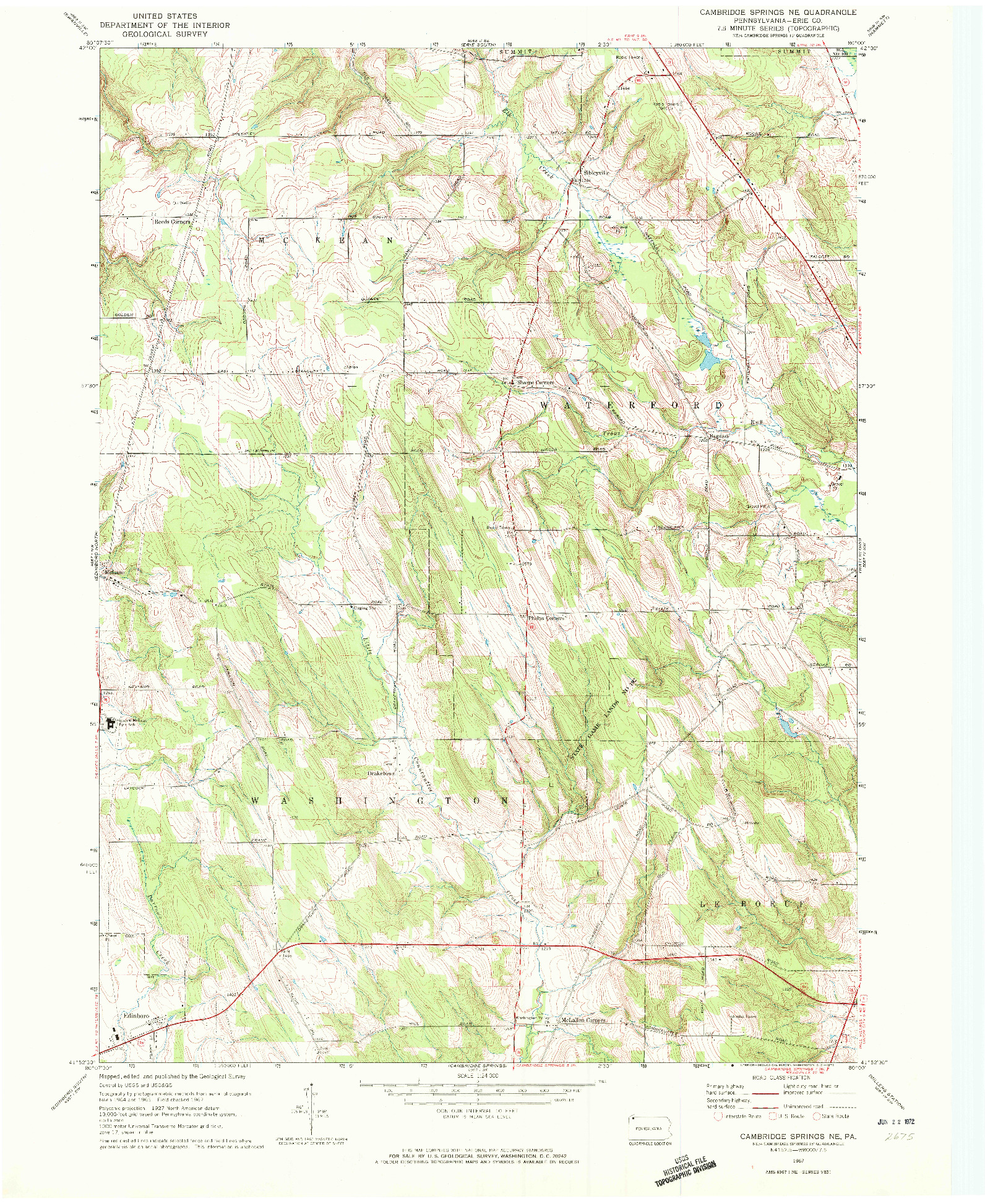 USGS 1:24000-SCALE QUADRANGLE FOR CAMBRIDGE SPRINGS NE, PA 1967