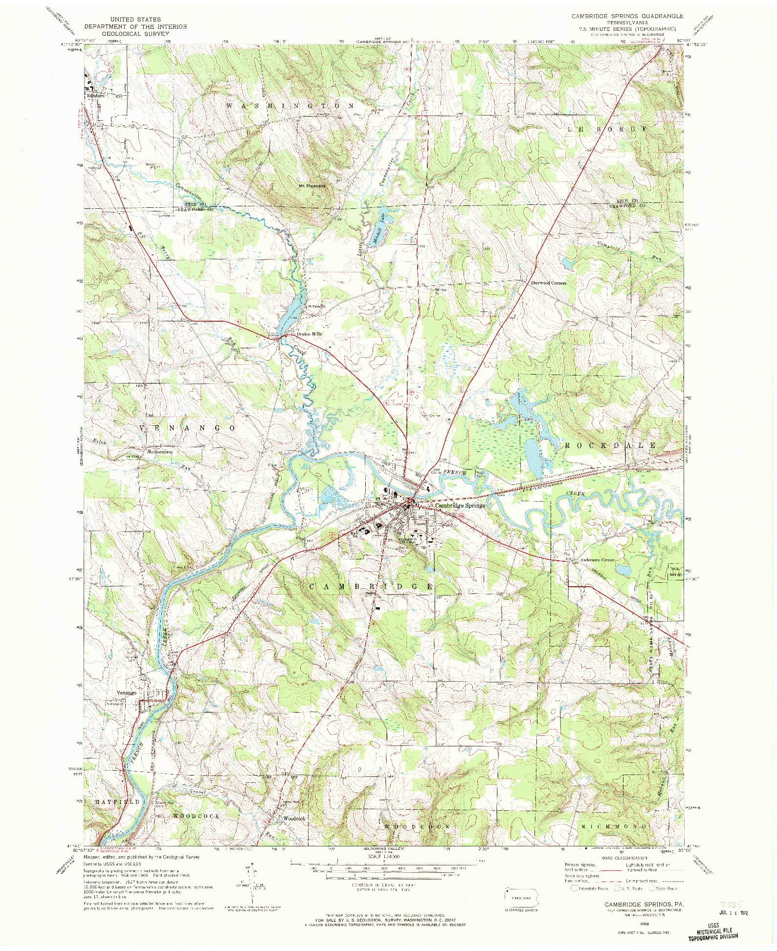 USGS 1:24000-SCALE QUADRANGLE FOR CAMBRIDGE SPRINGS, PA 1968