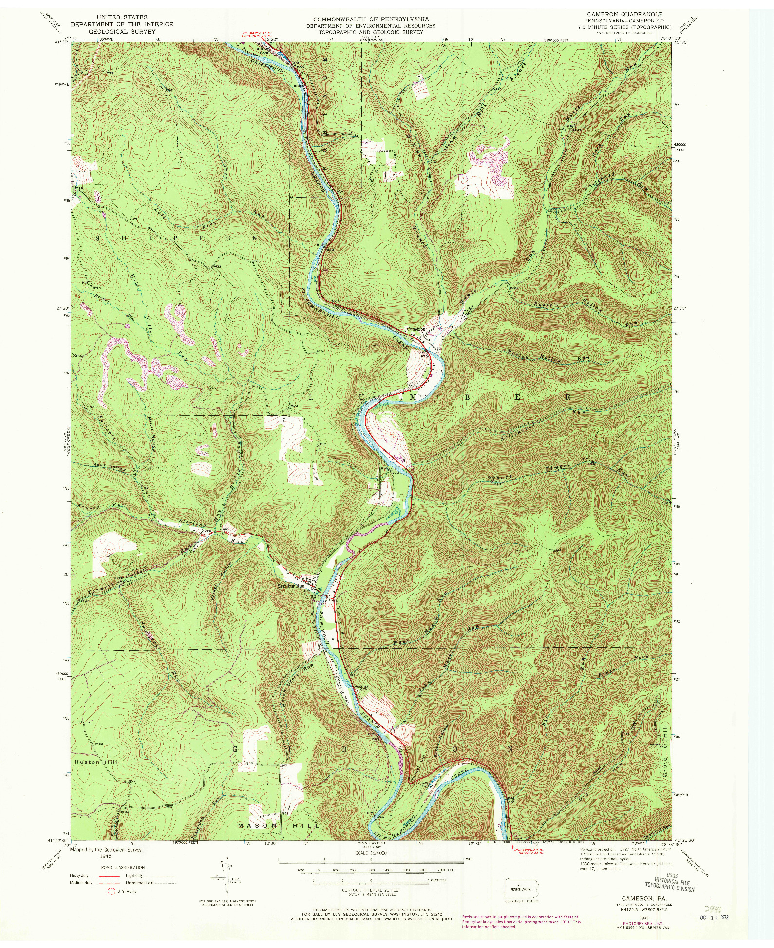 USGS 1:24000-SCALE QUADRANGLE FOR CAMERON, PA 1945