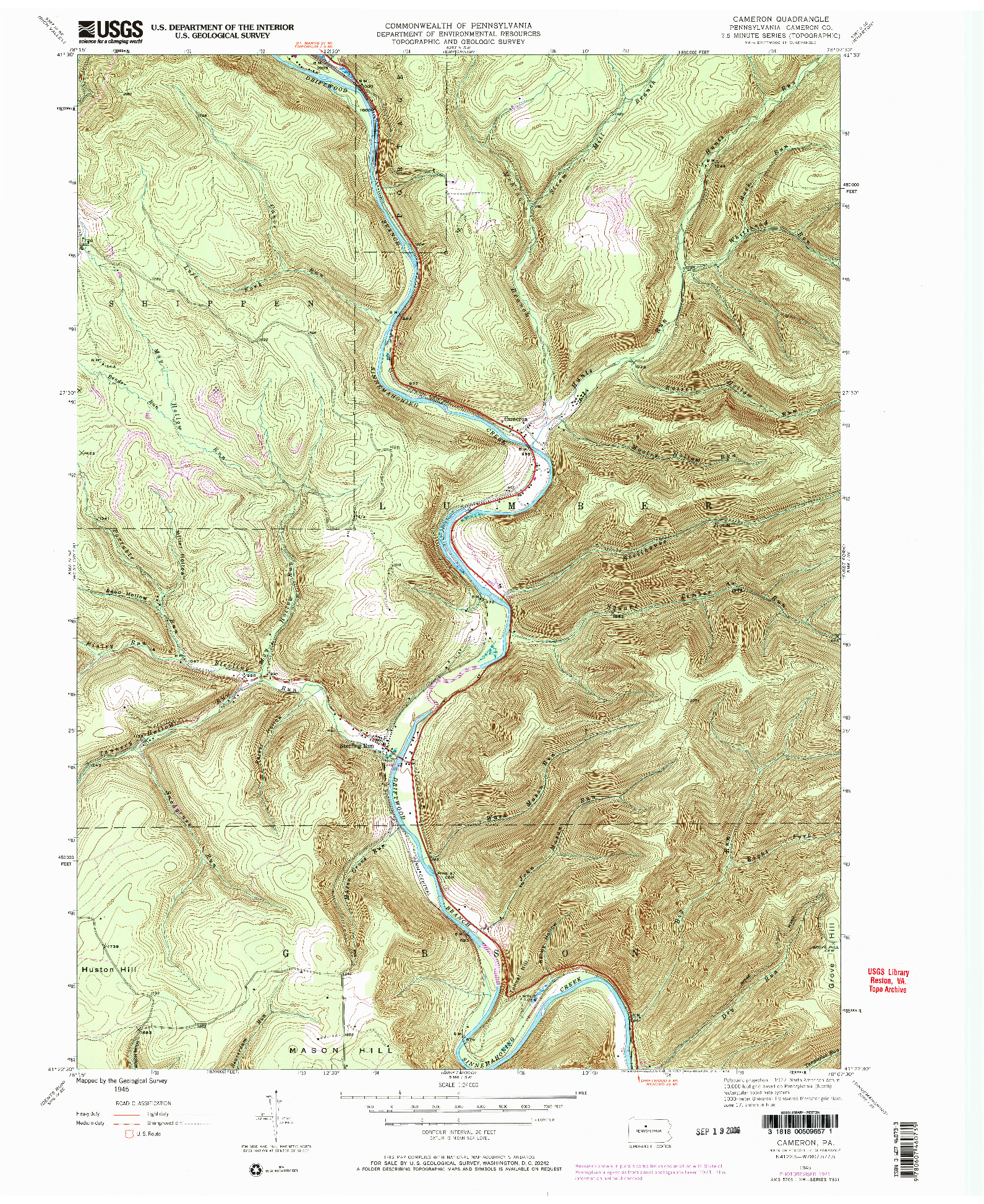 USGS 1:24000-SCALE QUADRANGLE FOR CAMERON, PA 1945