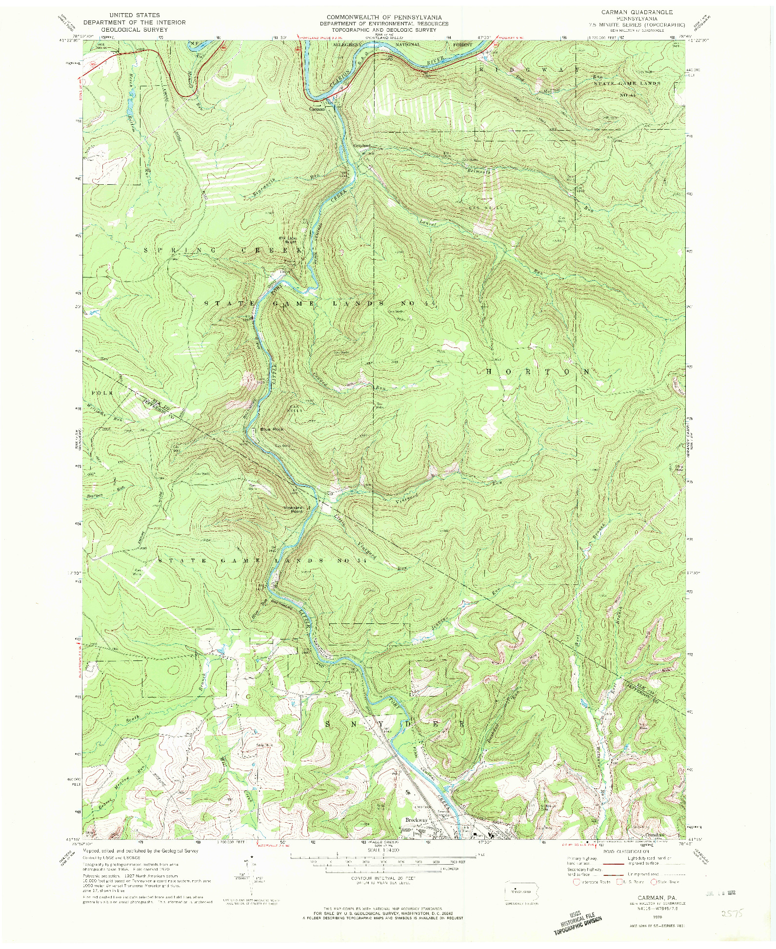 USGS 1:24000-SCALE QUADRANGLE FOR CARMAN, PA 1970