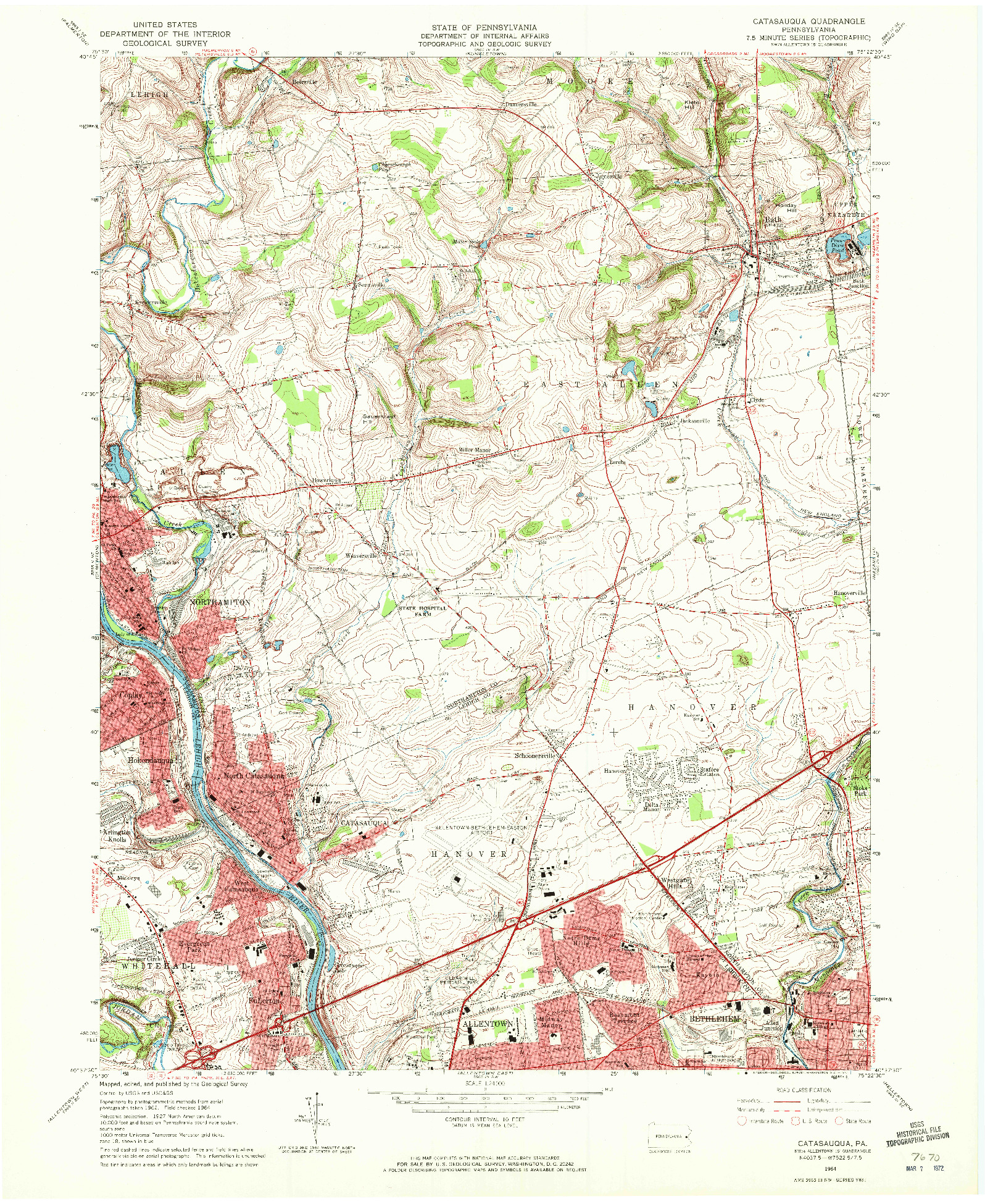 USGS 1:24000-SCALE QUADRANGLE FOR CATASAUQUA, PA 1964